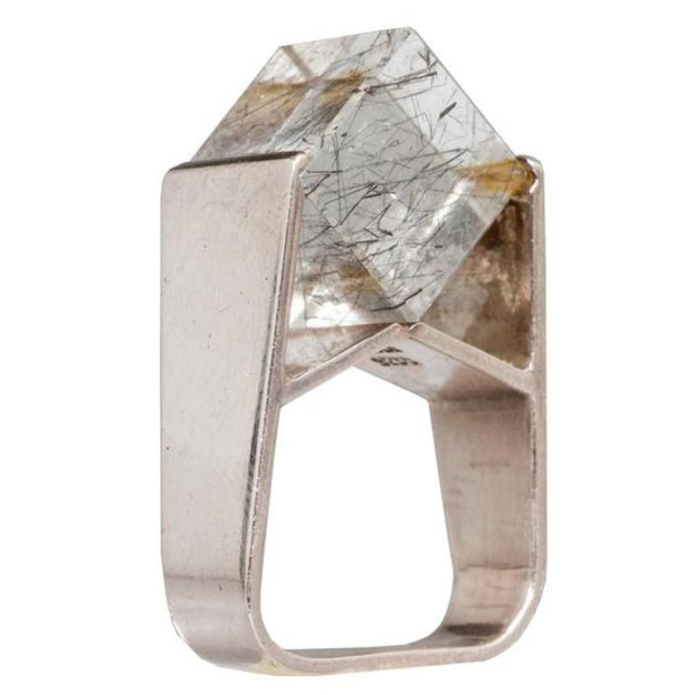 Jens Christian Thejls Sterling Silver Rutilated Quartz Danish Modernist Ring