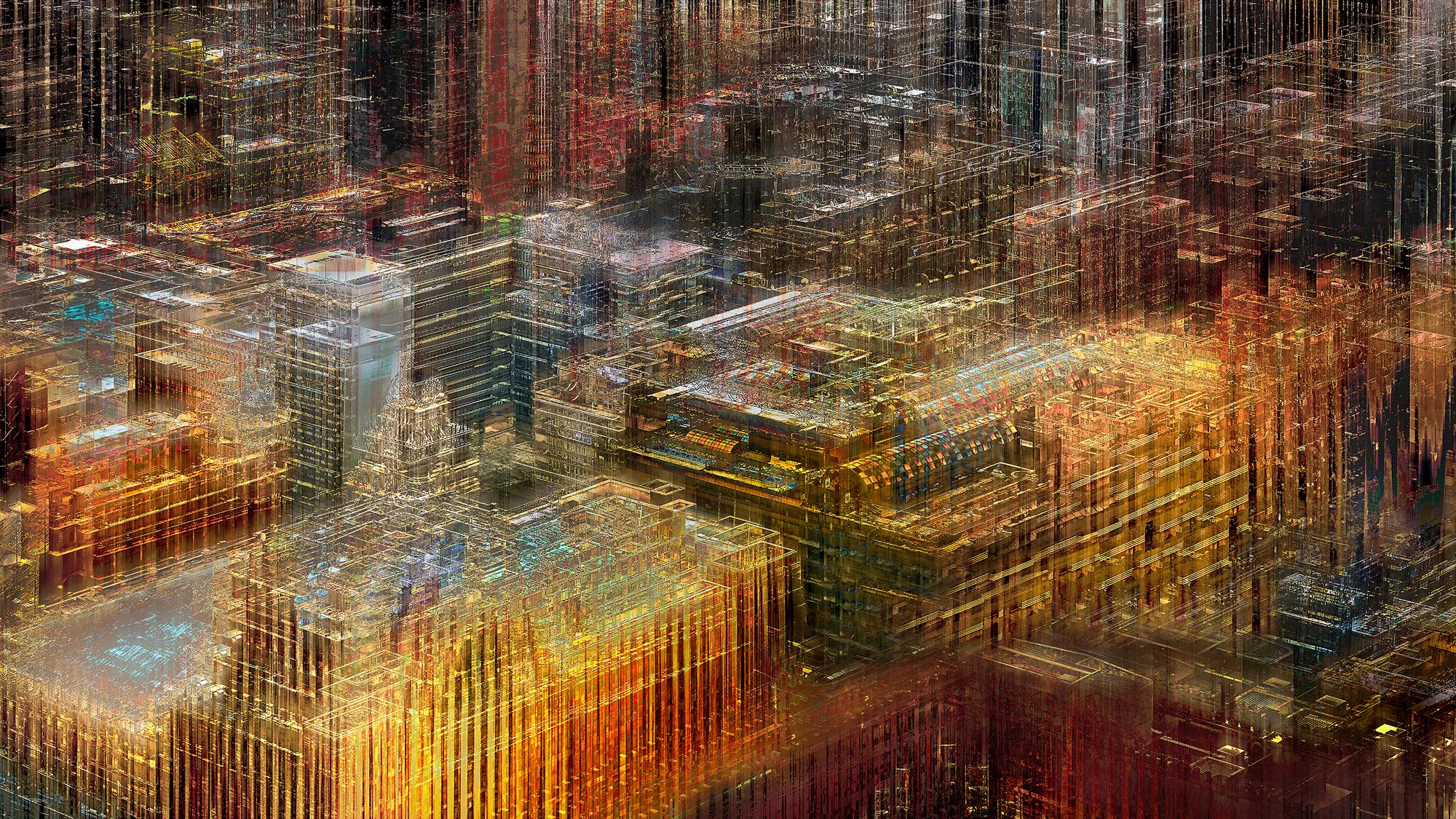 Jens-Christian Wittig Abstract Painting - 'Gold And Diamond Glitter' Abstract Digital Painting Featuring Architecture