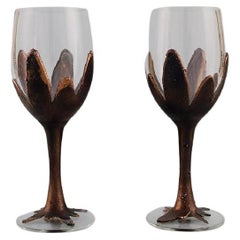 Jens Galschiøt, Denmark, Two Red Wine Glasses in Crystal Glass