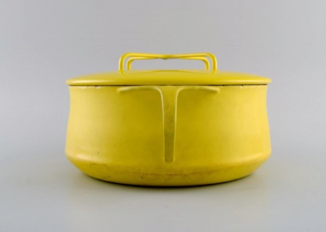 Scandinavian Modern Jens H. Quistgaard (1919-2008), Denmark. Lidded Pot in Bright Yellow Enamel For Sale