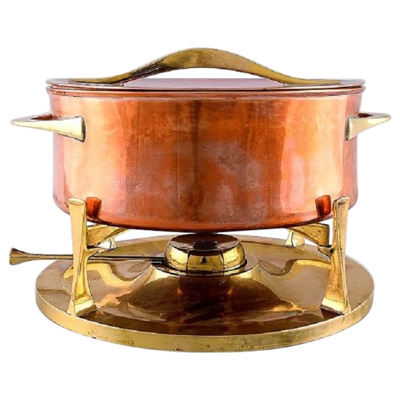 Jens H. Quistgaard, Fondue Pot in Brass and Copper Pot on Stand with Burner