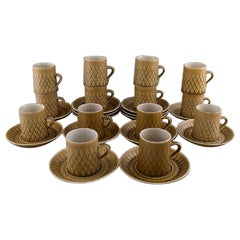 Vintage Jens H. Quistgaard for Bing & Grøndahl, 14 Relief Coffee Cups with Saucers
