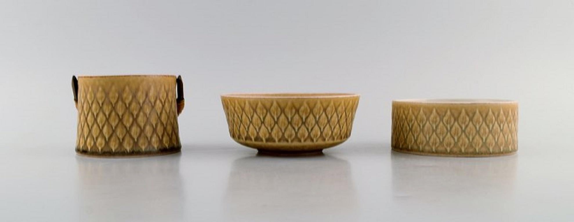 Scandinavian Modern Jens H. Quistgaard for Bing & Grøndahl, Three Relief Bowls in Glazed Stoneware For Sale