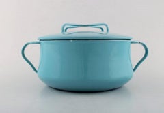 Jens H. Quistgaard Light Blue Enamel Pot with Lid and White Inside, 1960s