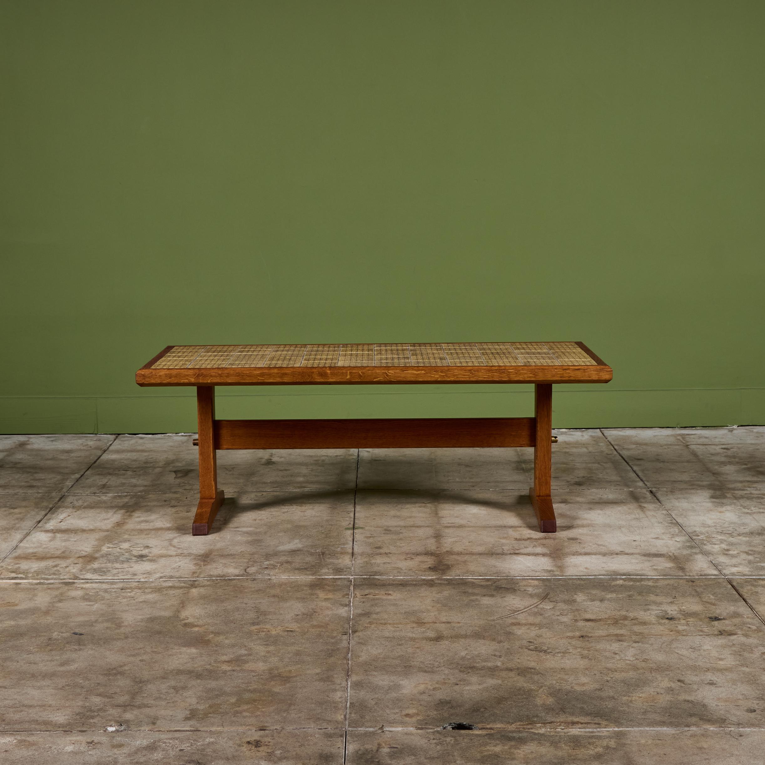 Jens H. Quistgaard Oak Coffee Table with Tile Inlay For Sale 1