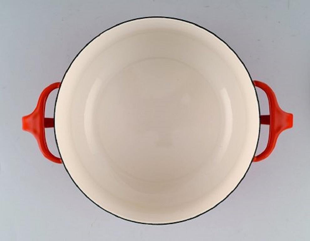 Danish Jens H. Quistgaard Red Enamel Pot with Lid and White Inside, 1960s
