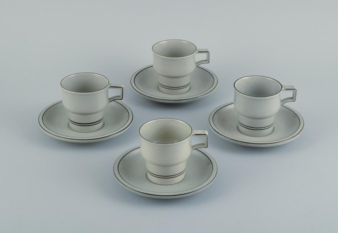Jens Harald Quistgaard for Bing & Grøndahl. Colombia, four coffee cups with saucers.
Model number 305.
Approx. 1970.
Second factory quality.
Perfect condition.
Marked.
Dimensions: H 7.7 x D 7.7 cm. (without handle).