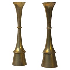 Jens Harald Quistgaard Danish Candlesticks in Patinated Brass, 1960s