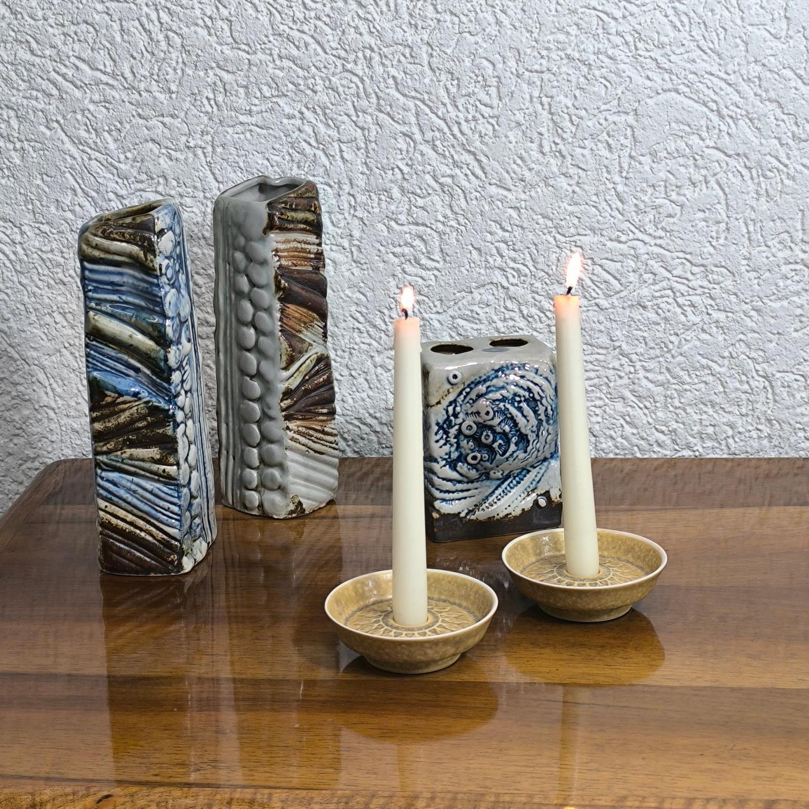Mid-Century Modern Jens Harald Quistgaard Danish Ceramic Candle Holders, Relief Series, 1960s For Sale