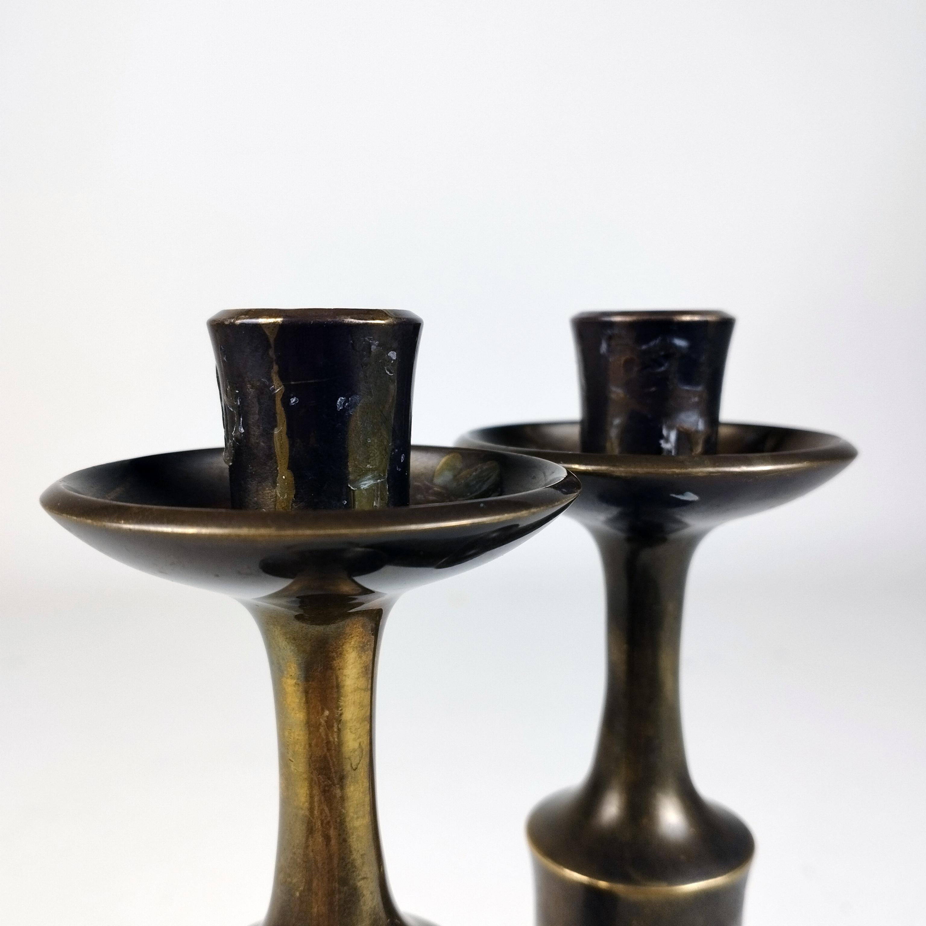 Mid-Century Modern Jens Harald Quistgaard for Dansk Designs Pair of Brass Candlesticks For Sale