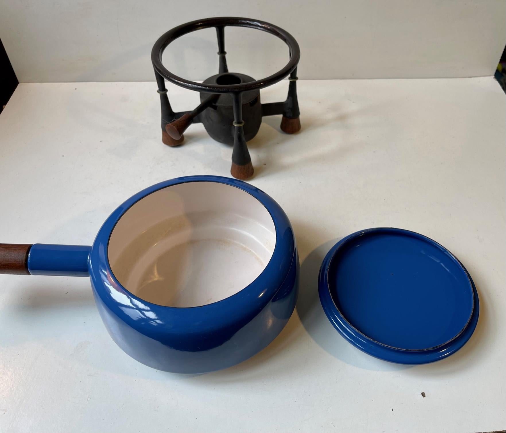 Mid-Century Modern Jens Harald Quistgaard Ihq Blue Kobenstyle Fondue Set, 1960s