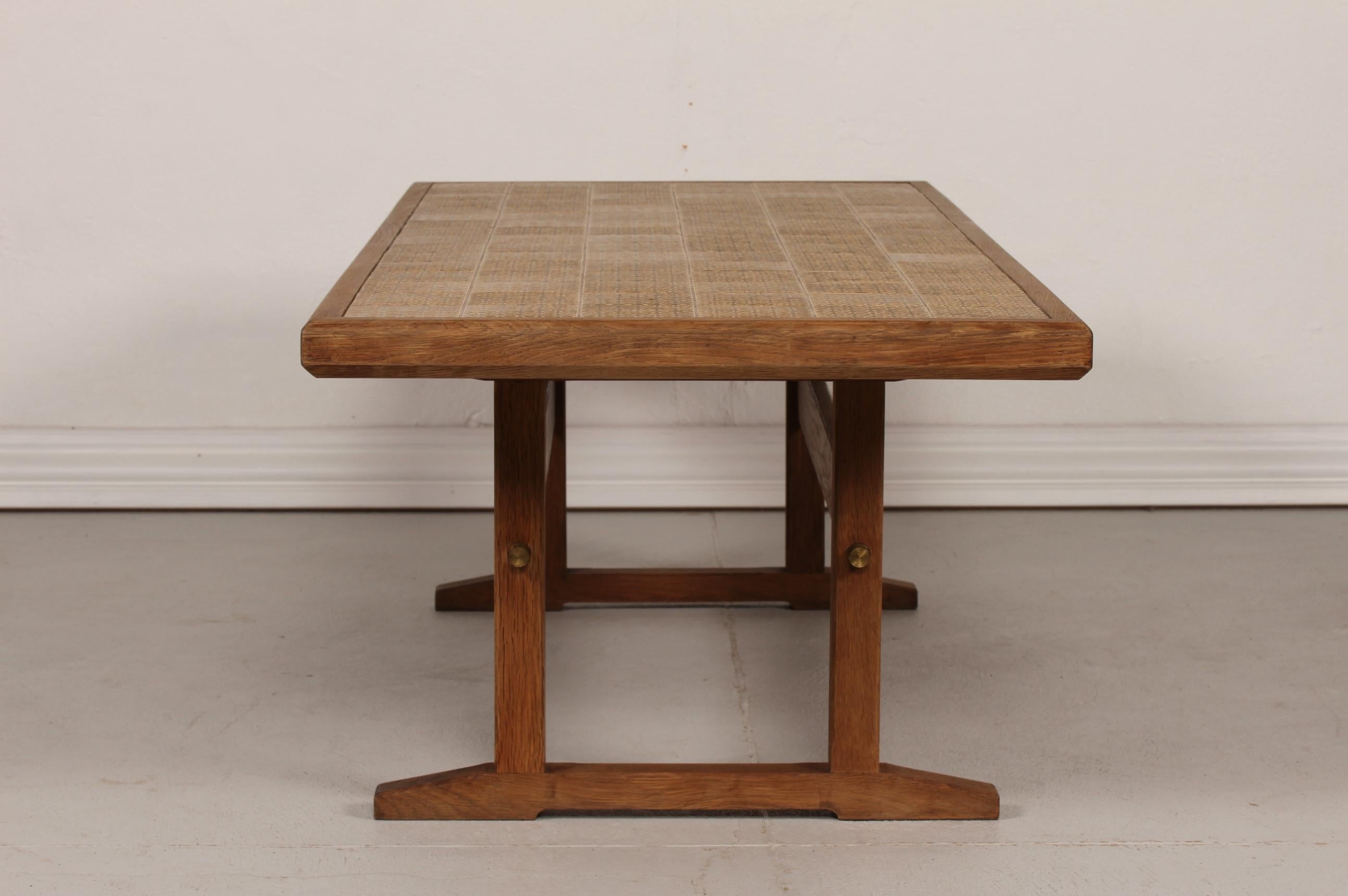 Mid-Century Modern Jens Harald Quistgaard IHQ Solid Oak Coffee Table, Asur Tiles by Kronjyden 1960s
