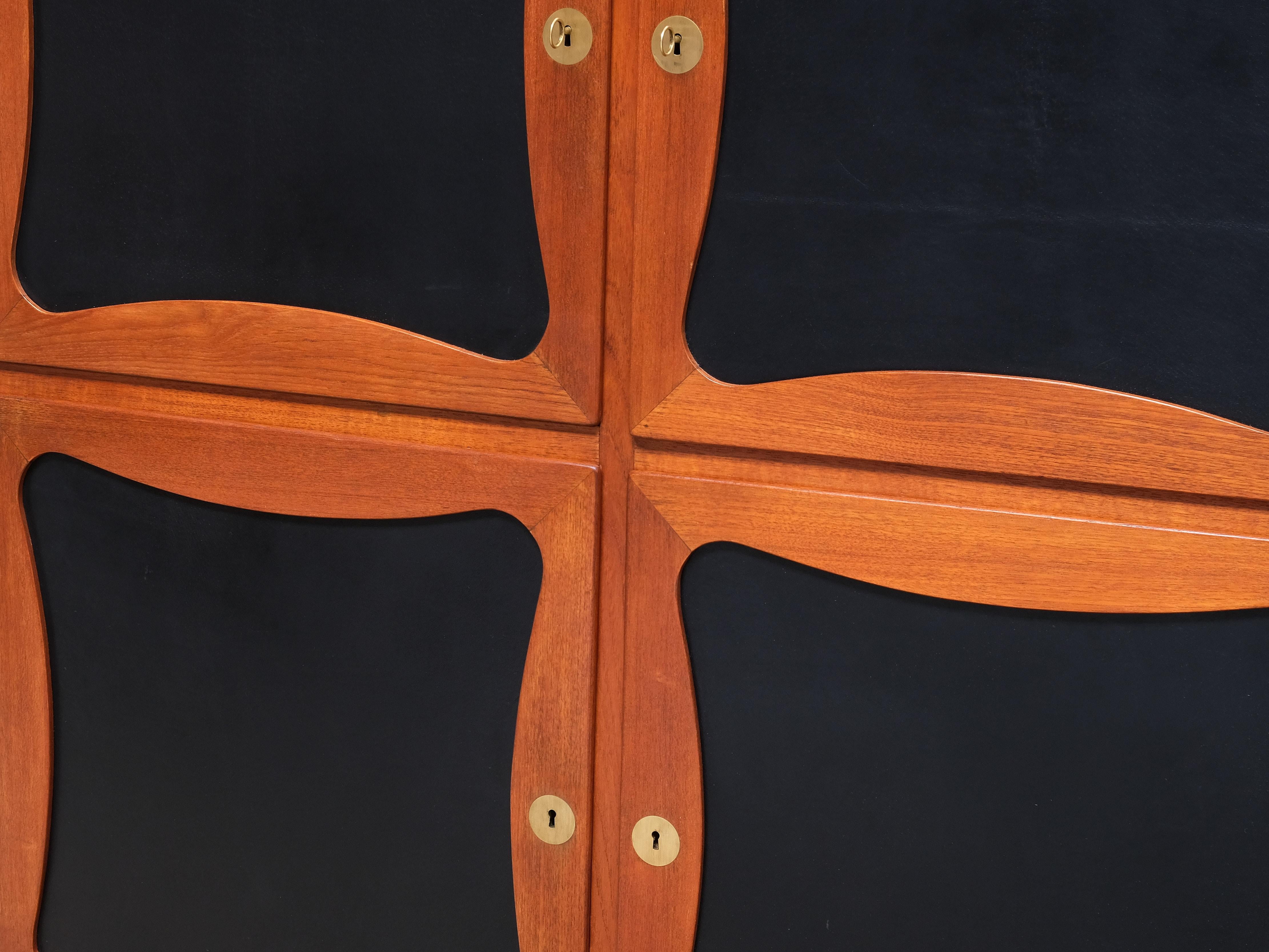 Jens Ingvard Jensen 'Trèfle' Cabinet in Teak, Leather and Brass, Denmark, 1940s For Sale 5