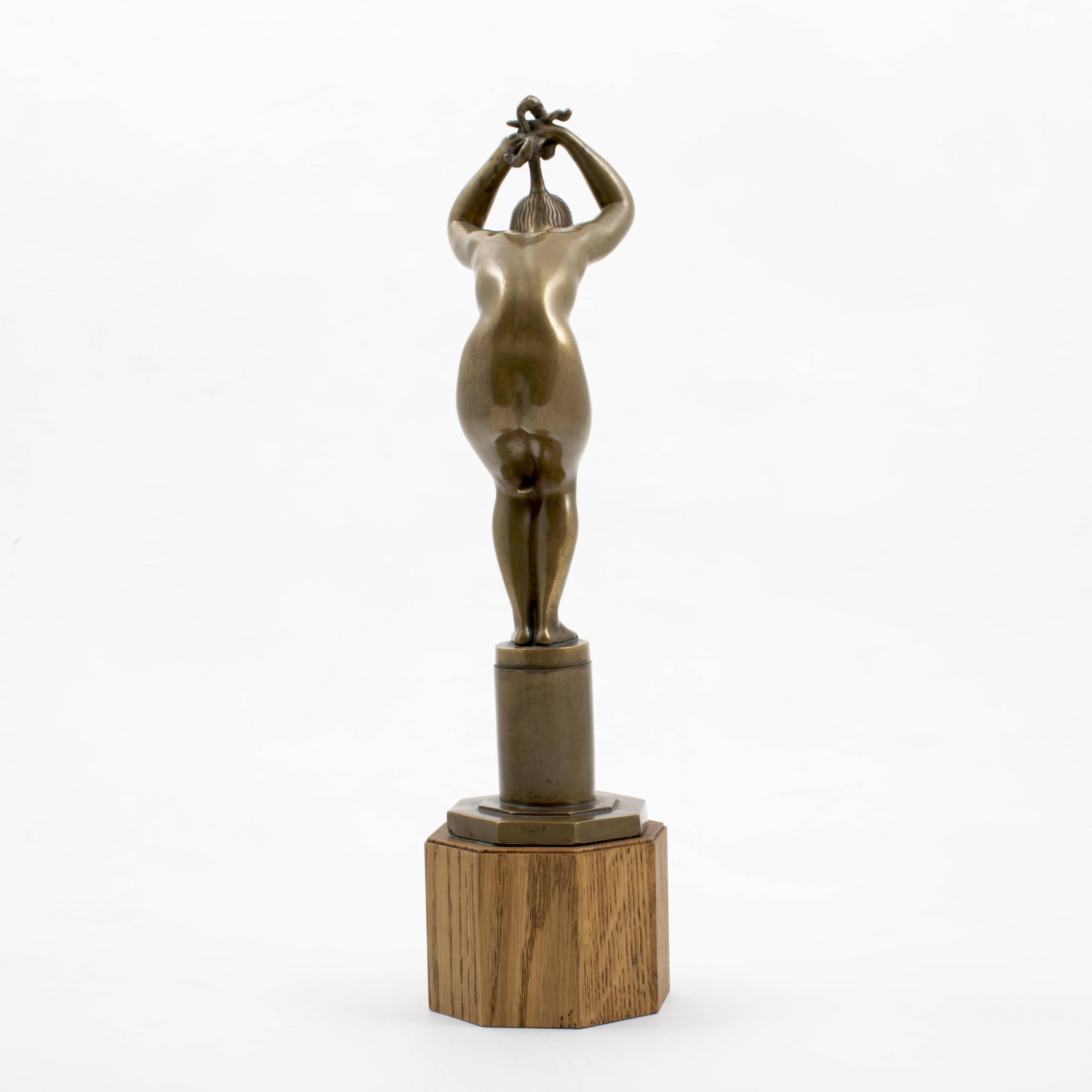 Patinated Jens Jacob Bregnø Art Deco Bronze Sculpture of Nude 1930's For Sale