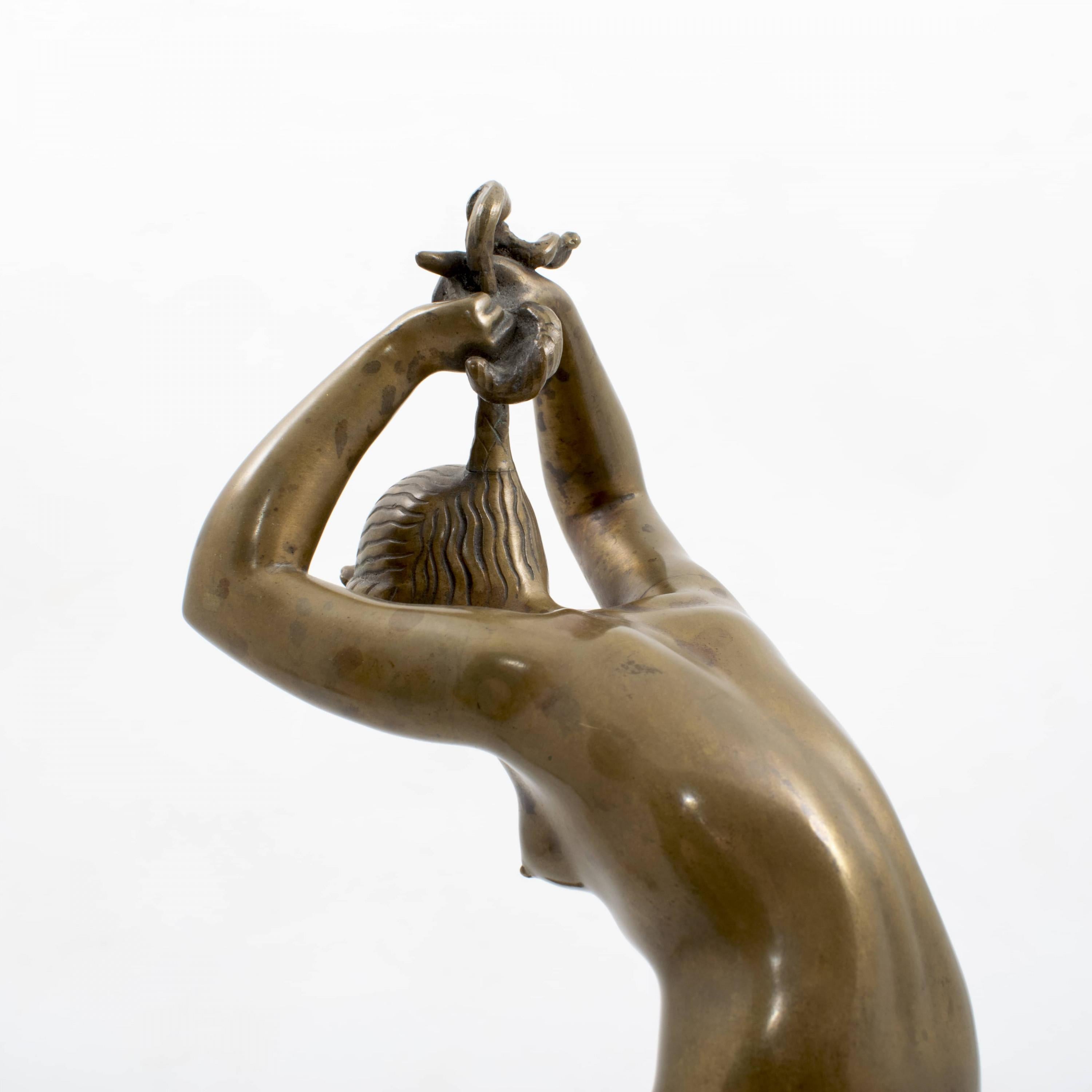20th Century Jens Jacob Bregnø Art Deco Bronze Sculpture of Nude 1930's For Sale