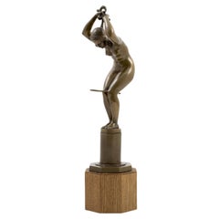 Vintage Jens Jacob Bregnø Art Deco Bronze Sculpture of Nude 1930's