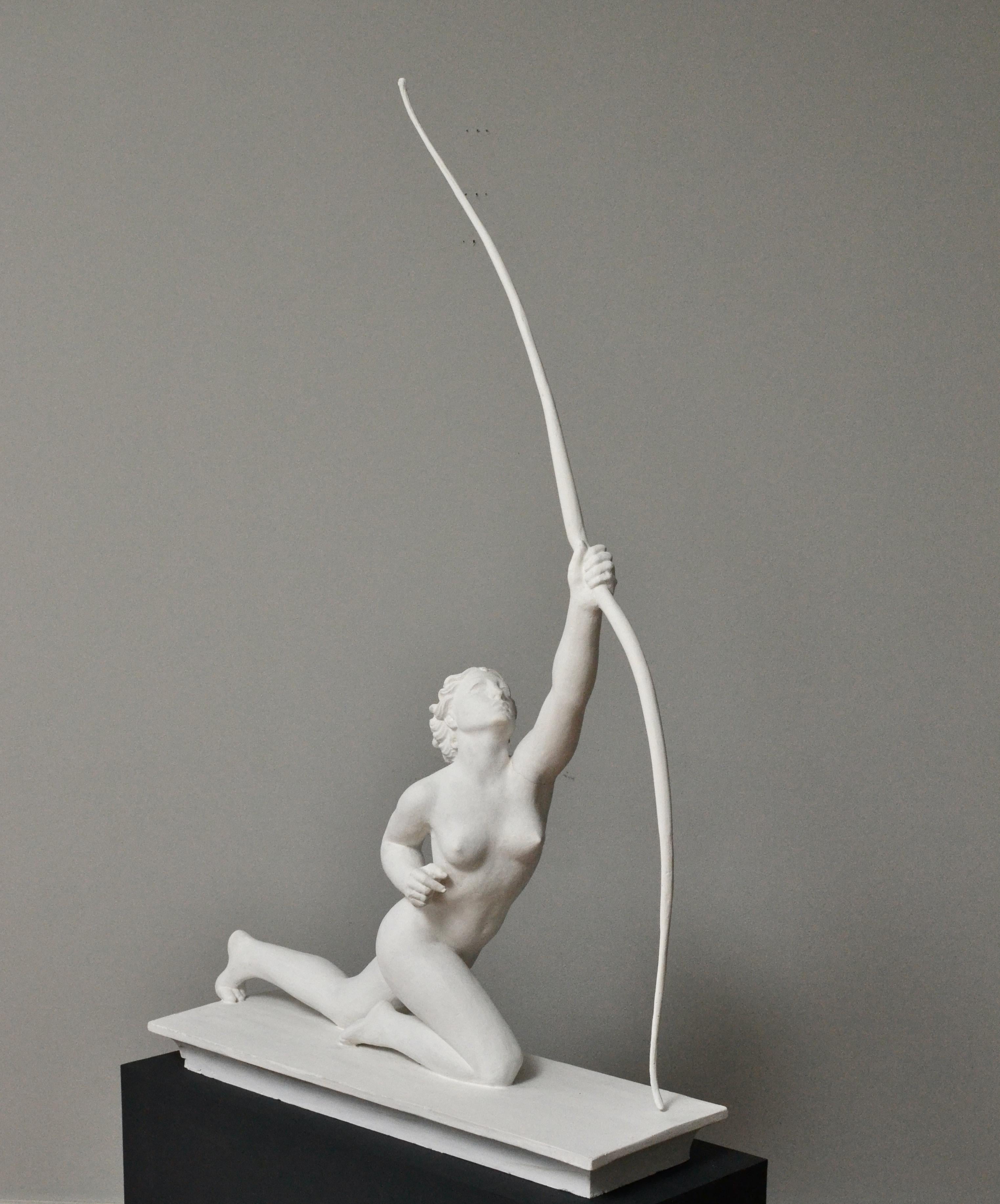 Diana The Huntress - 1920´s Plaster Sculpture - Gray Figurative Sculpture by Jens Jacob Bregno