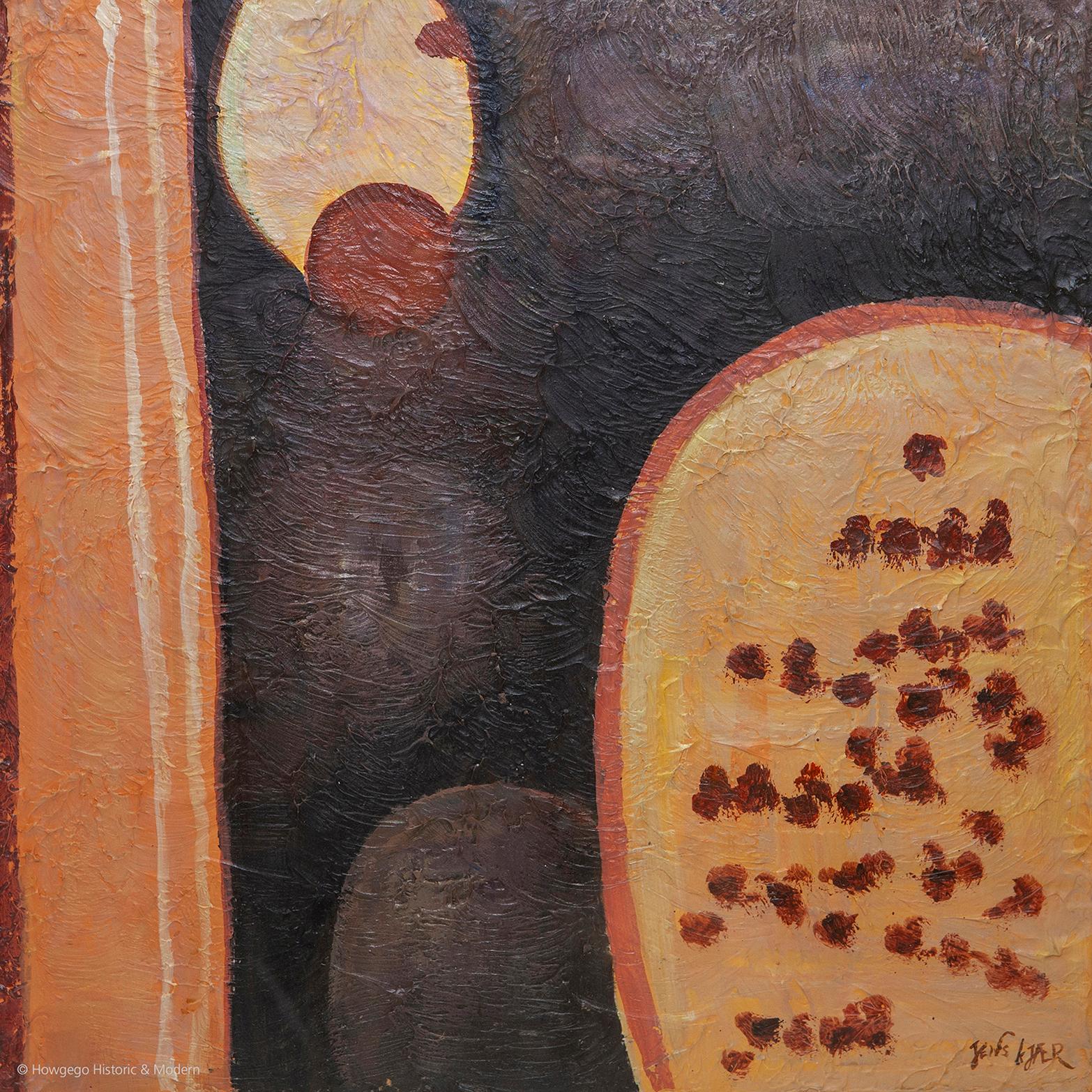 Mid-Century Modern Jens Kjaer Danish Seed Pods Oil Abstract Earth Pigments Ochre Sienna Umber For Sale