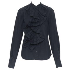 JENS LAUGESEN dark green black victorian ruffle collar long sleeve shirt UK10