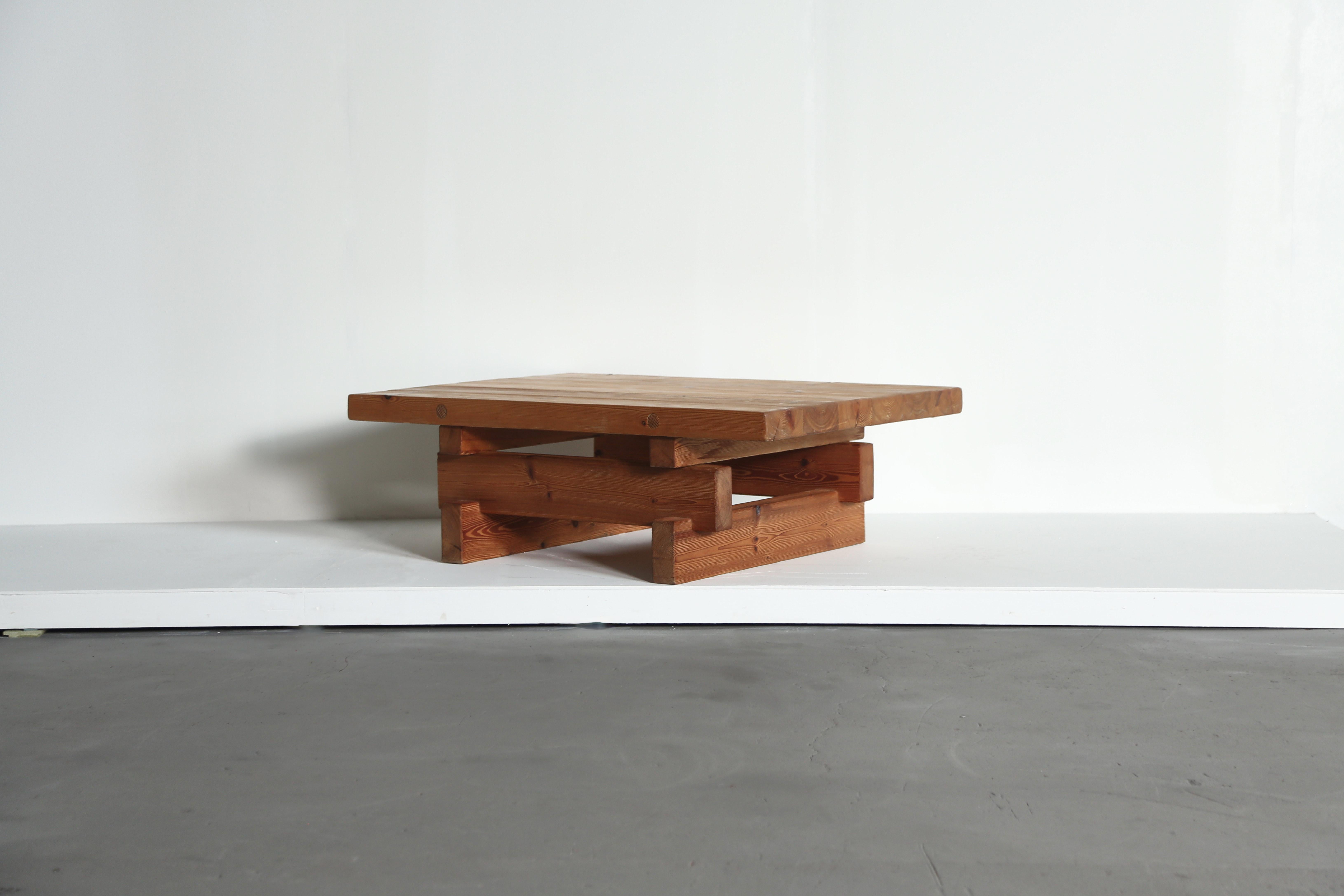 Jens Lyngsøe coffee table, Denmark. Made of solid reclaimed pine from demolition timber from 18th century buildings in Copenhagen. Manufactured by Havdrup Trævarefabrik for Anton Dam, Copenhagen.



