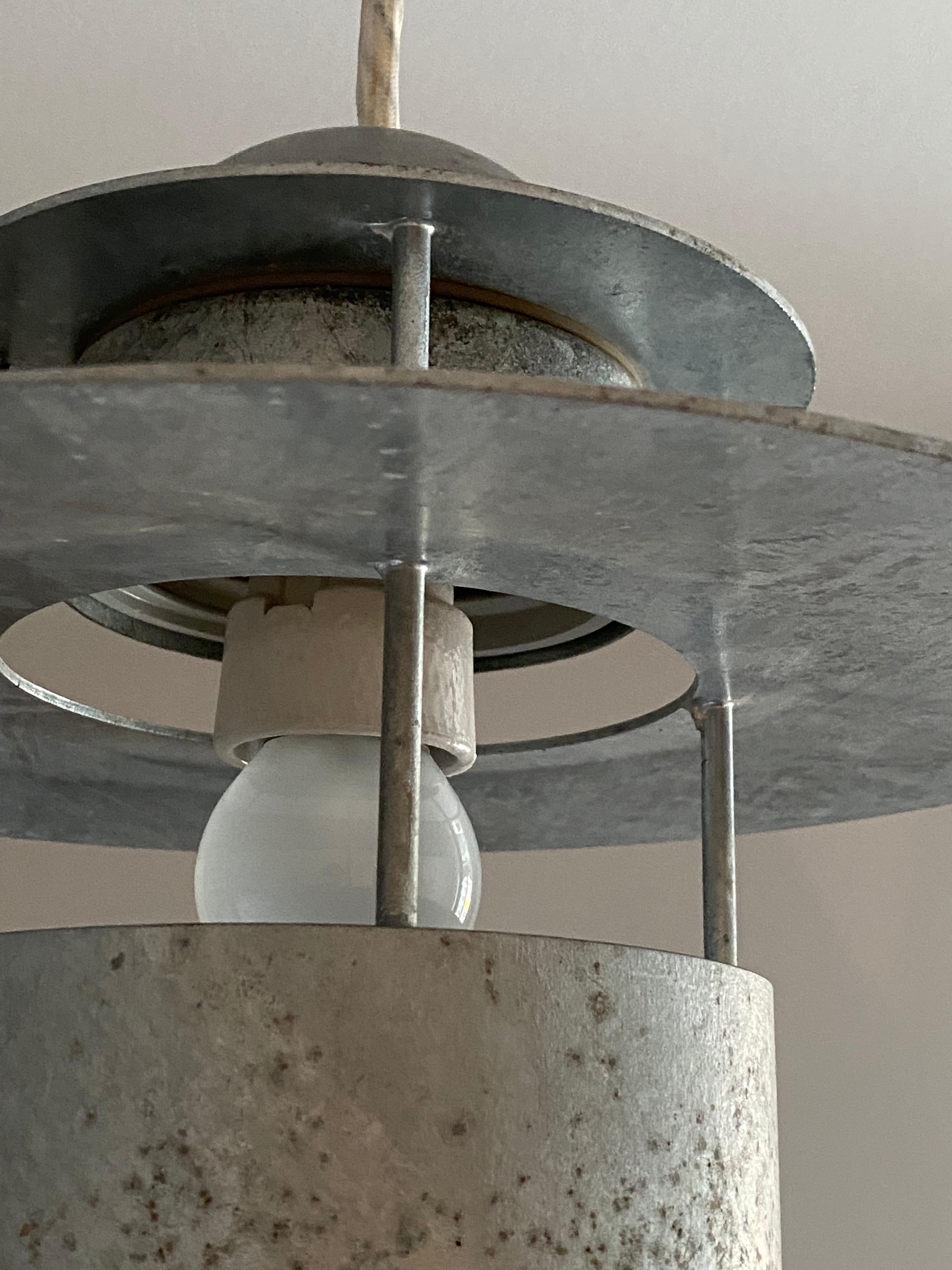 Jens Møller-jensen, Pendant Light, Galvanized Steel, Louis Poulsen, Denmark 1963 In Good Condition In High Point, NC