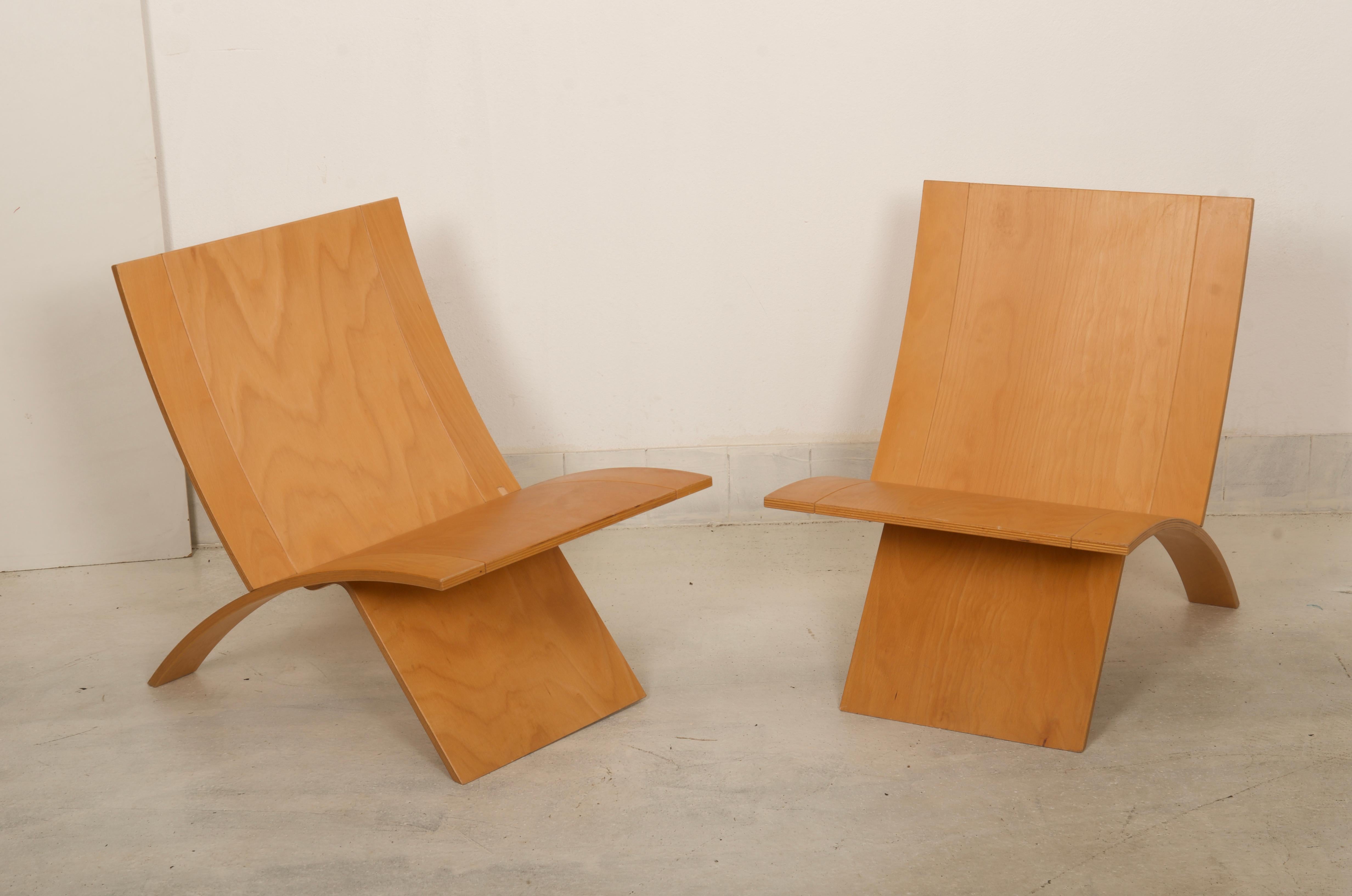 Scandinavian Modern Jens Nielsen Laminex Plywood Lounge Chairs Westnofa For Sale