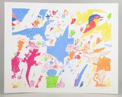 Jens Peter Helge Hansen. Lithograph/paper. Colorful composition with animals.