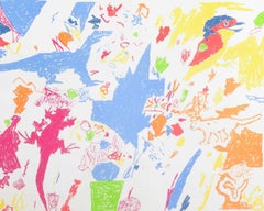 Jens Peter Helge Hansen. Lithograph/paper. Colorful composition with animals.