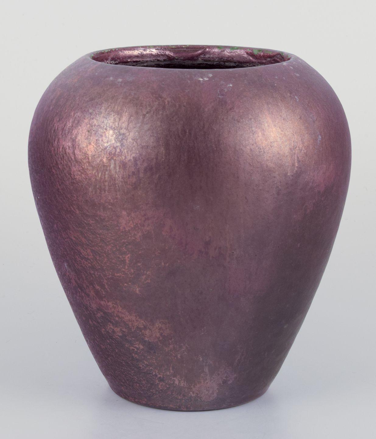 Pre-owned goods are exempt from import duties for U.S. customers. 
Therefore, no import tariffs will be applicable to your purchase.

Jens Petersen (1890-1956), Danish ceramicist.
Unique vase in matte and shiny lustre glaze. 
Hand-glazed.
Circa