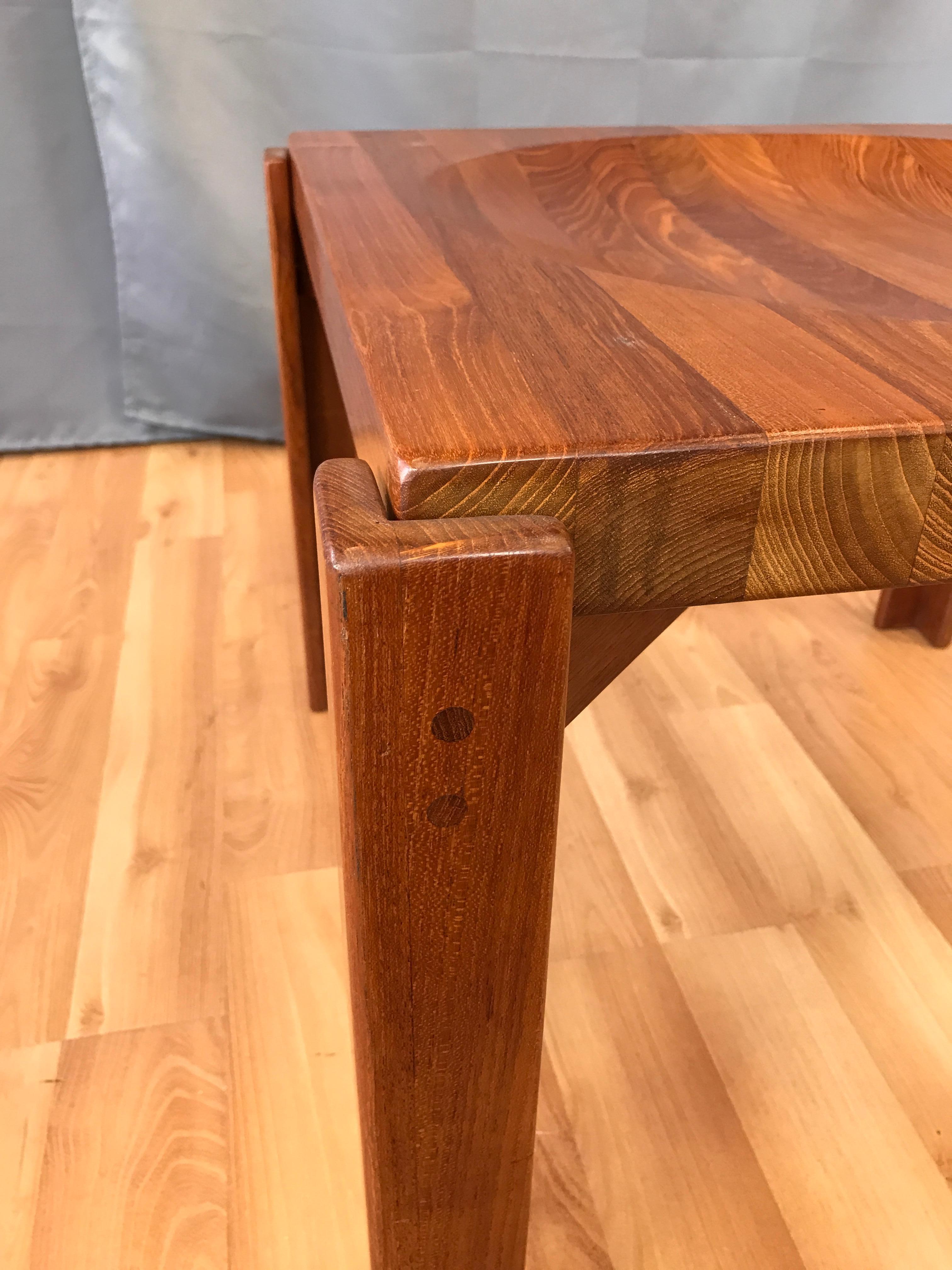 Jens Quistgaard Attributed Solid Teak End Table w/Reversible Butcher Block Top In Good Condition For Sale In San Francisco, CA