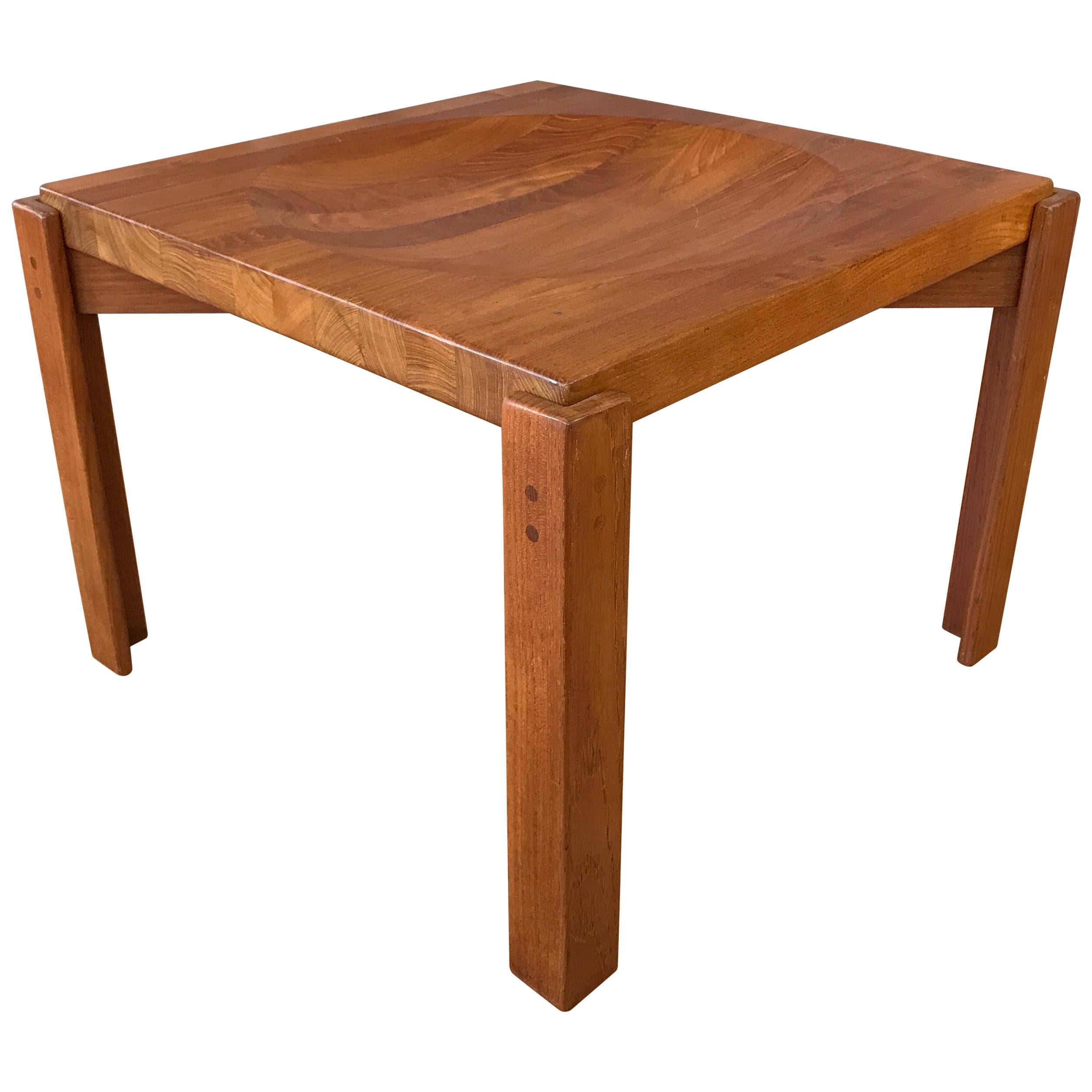 Jens Quistgaard Attributed Solid Teak End Table w/Reversible Butcher Block Top For Sale