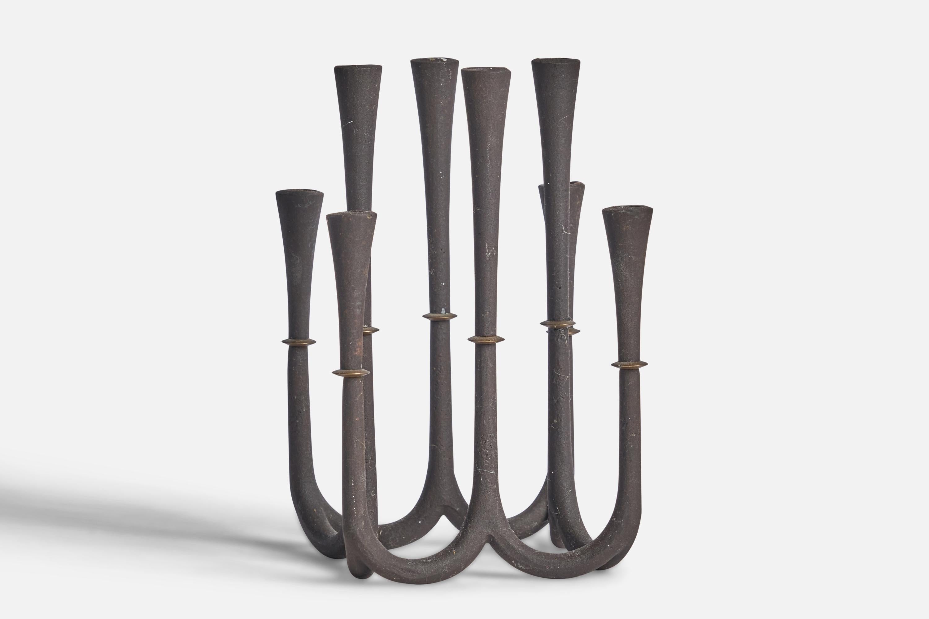 Mid-Century Modern Jens Quistgaard, Candelabra, Cast Iron, Brass, Denmark, 1950s For Sale