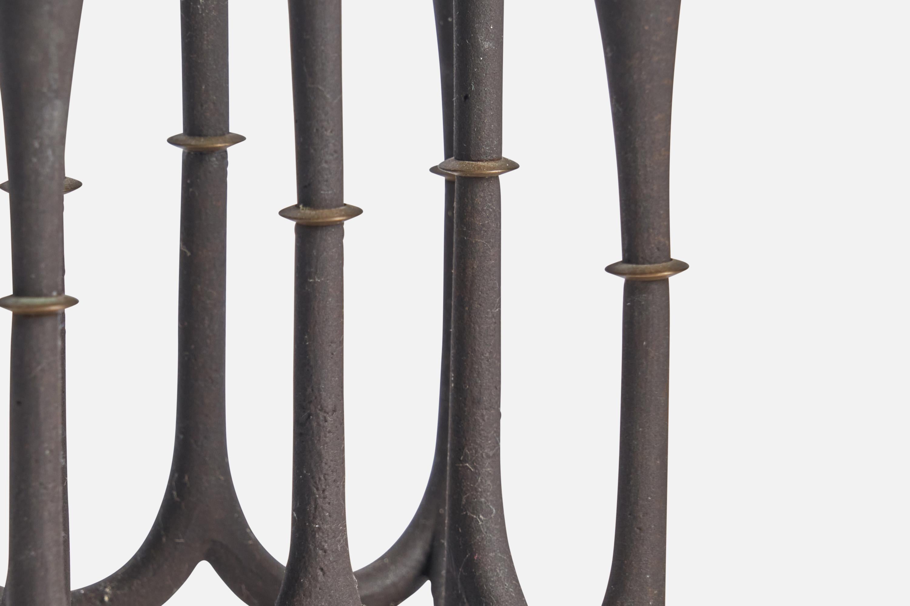 Jens Quistgaard, Candelabra, Cast Iron, Brass, Denmark, 1950s In Good Condition For Sale In High Point, NC
