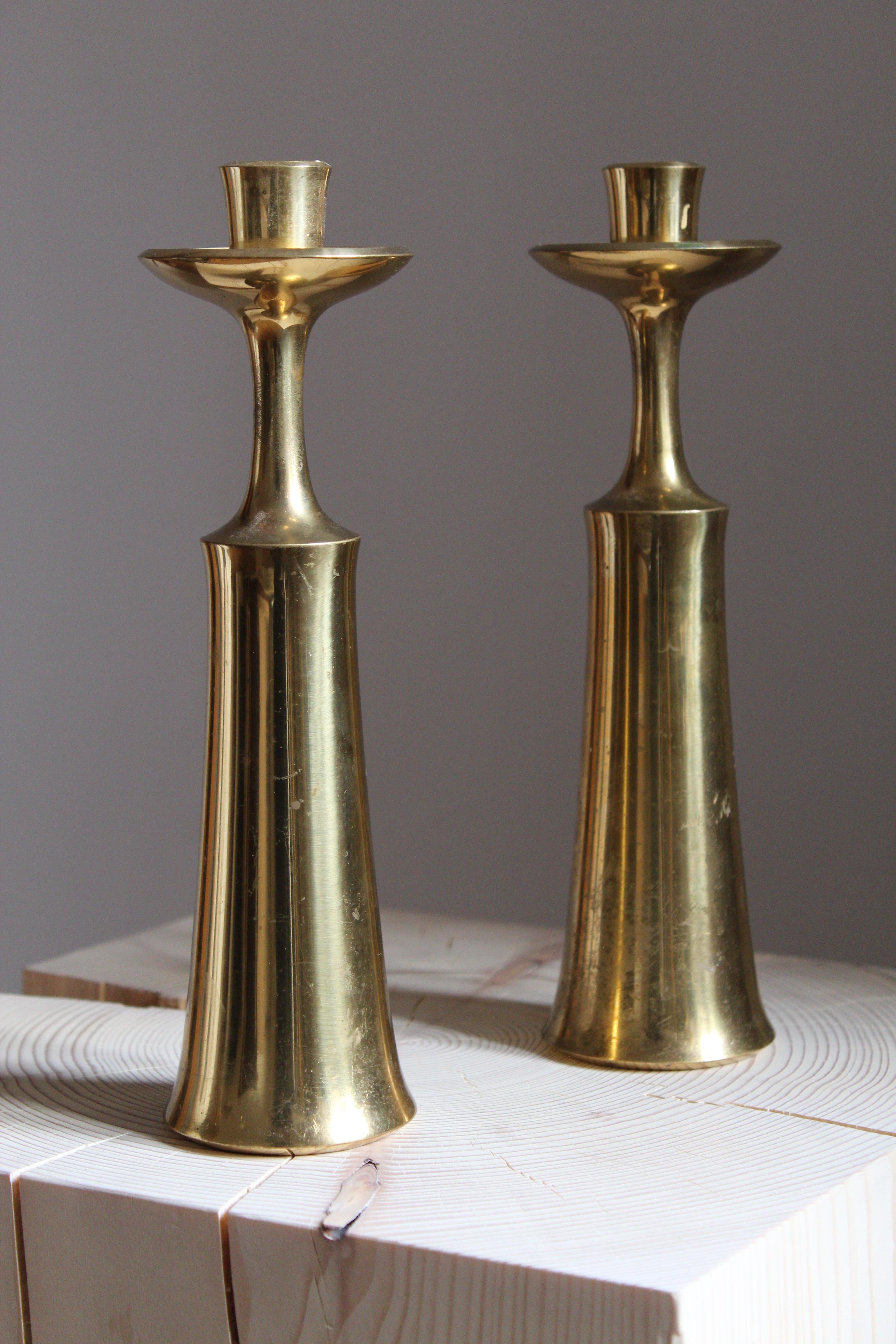 Mid-Century Modern Jens Quistgaard, Candlesticks or Candleholders, Brass, Denmark, 1950s