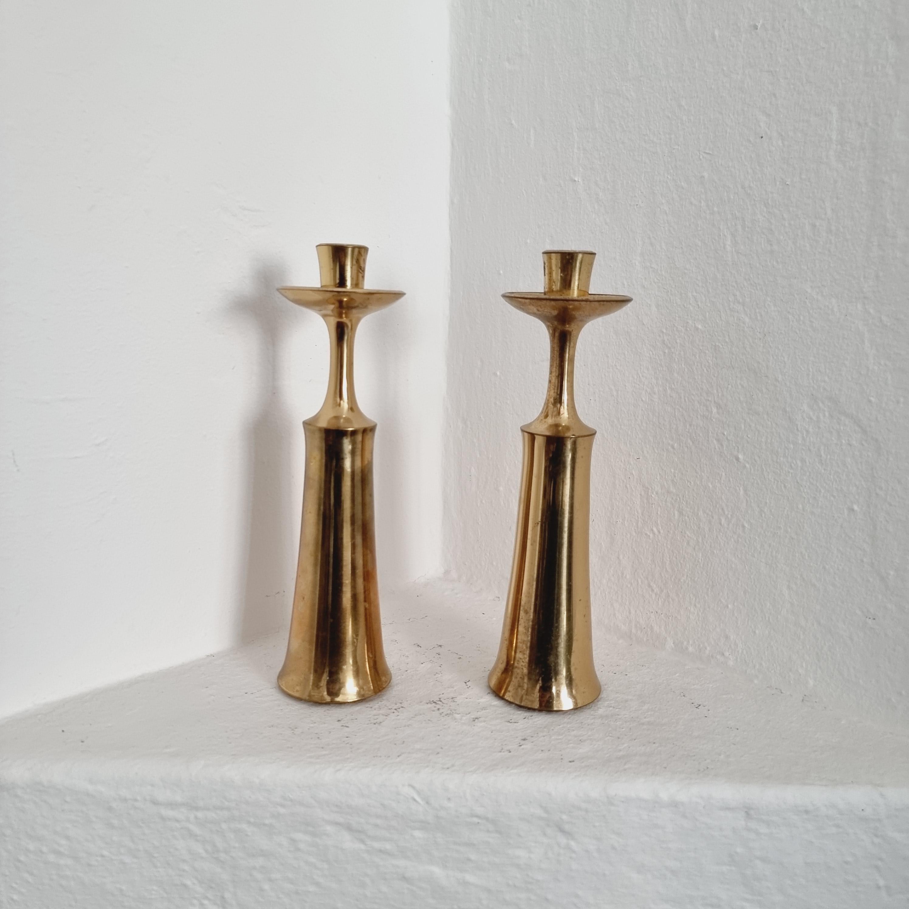 Scandinavian Modern Jens Quistgaard, Candlesticks in Solid Brass, Denmark, Mid-Century Modern For Sale