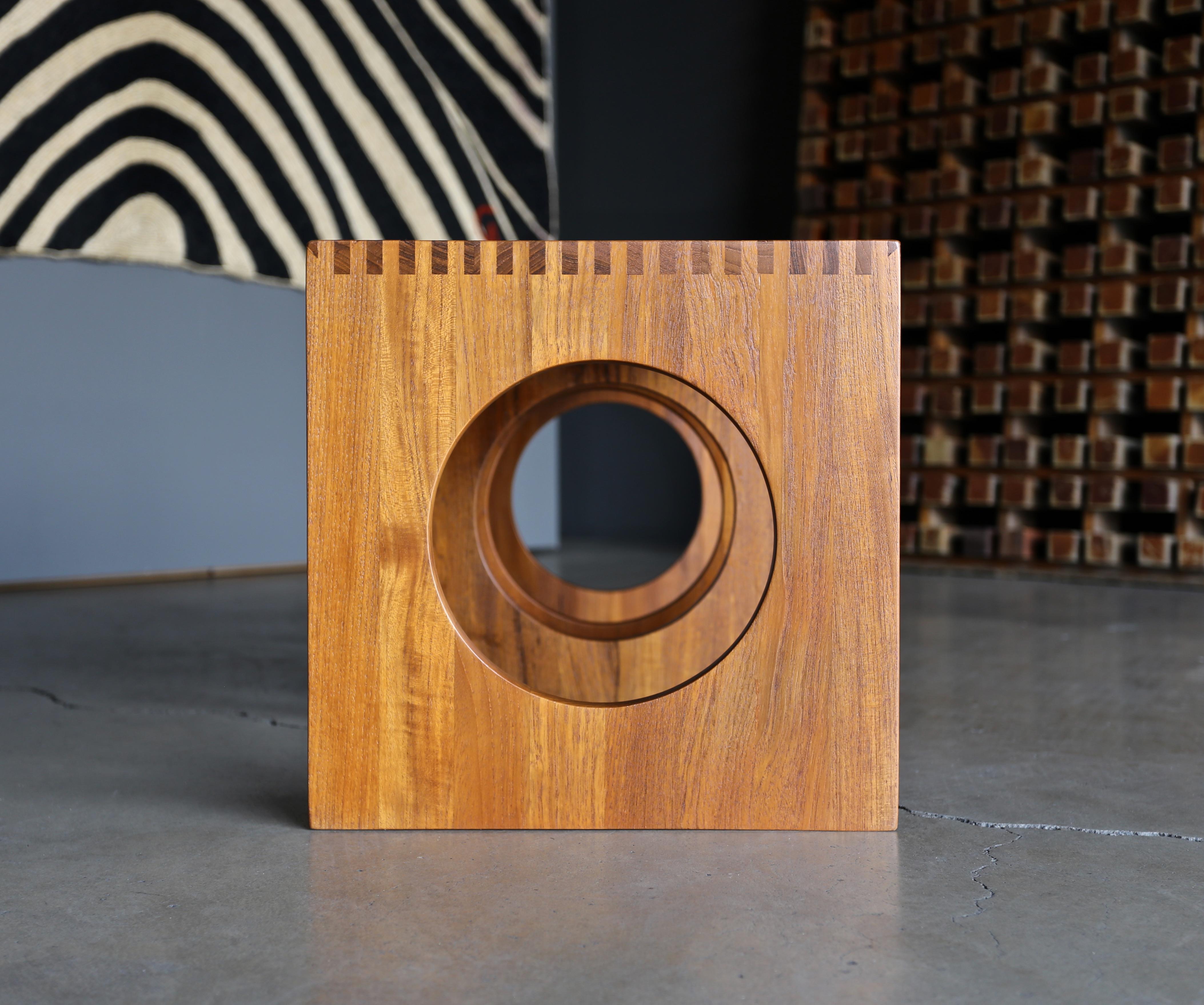 Jens H. Quistgaard teak cube end tables for Richard Nissen, circa 1982. This nesting pair of tables has been professionally restored.
