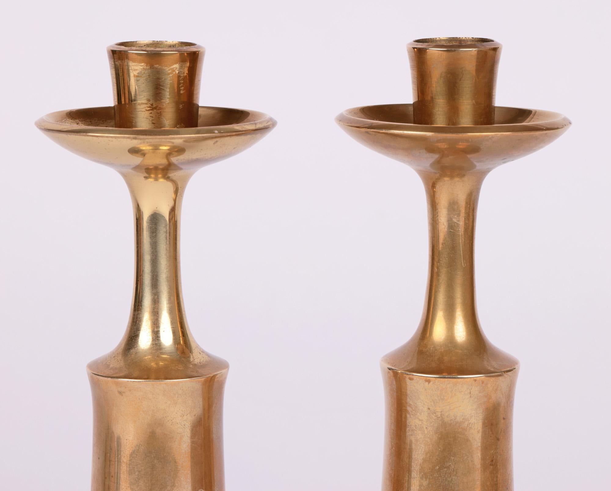 A very stylish pair Danish mid-century brass candlesticks designed by Jens Harald Quistgaard (Danish, 1919-2008) for American company Dansk Designs and dating from the 1950’s. Jens was a Danish sculptor and designer who became chief designer at