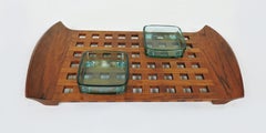 Jens Quistgaard Danish Modern Teak Lattice Tray with Glass Inserts