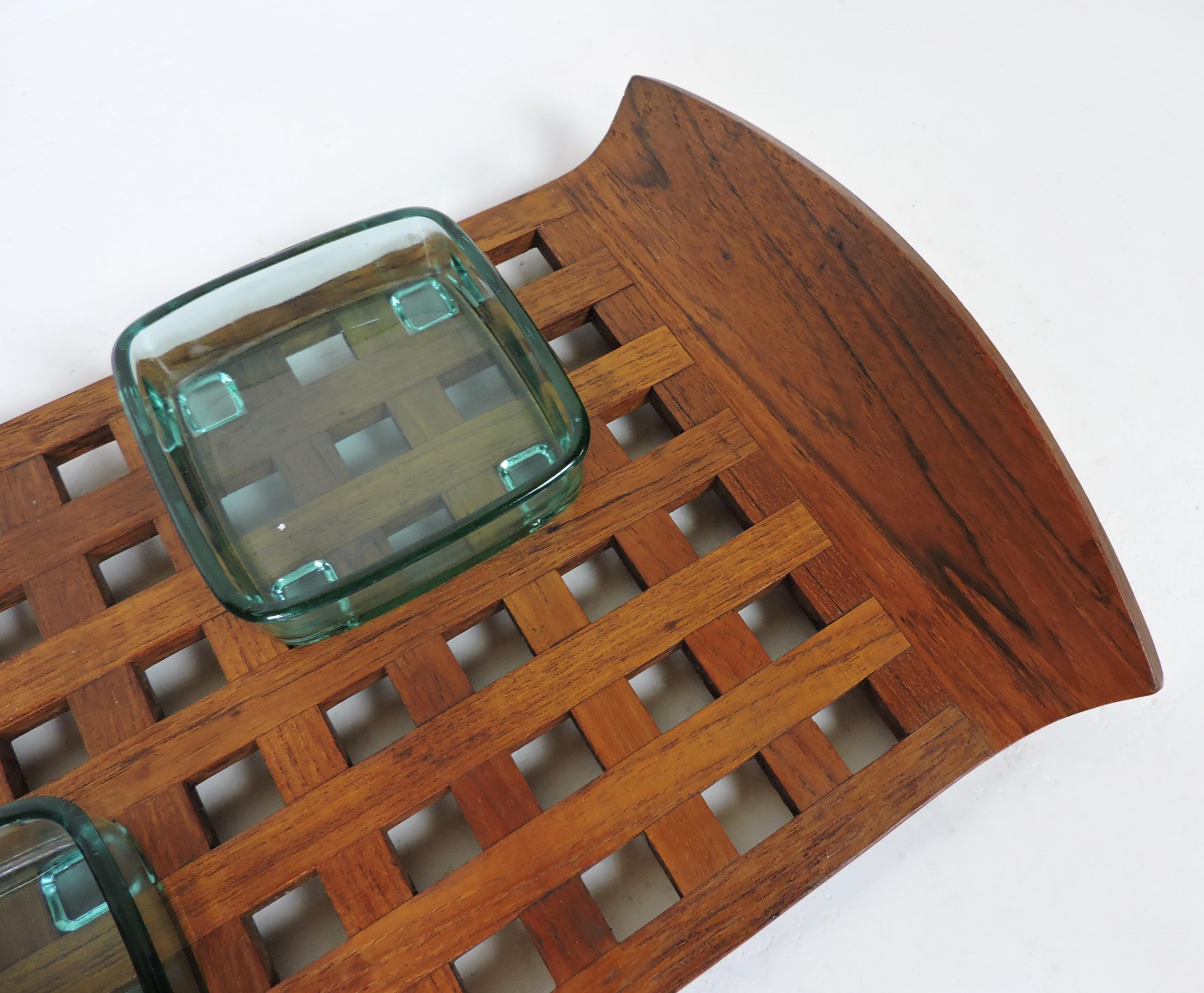 Mid-20th Century Jens Quistgaard Danish Modern Teak Lattice Tray with Glass Inserts