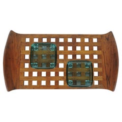 Jens Quistgaard Danish Modern Teak Lattice Tray with Glass Inserts