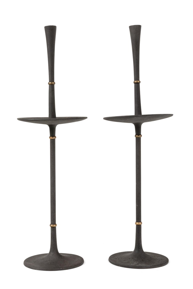 Jens Quistgaard Dansk Cast Iron and Brass Candlesticks, Denmark, 1960s