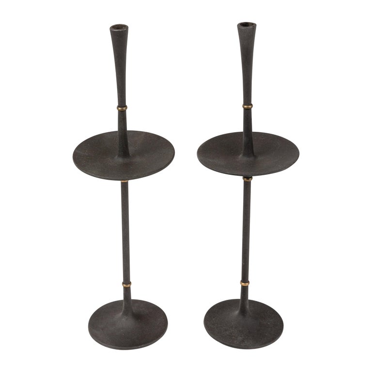Jens Quistgaard Dansk Cast Iron and Brass Candlesticks, Denmark, 1960s