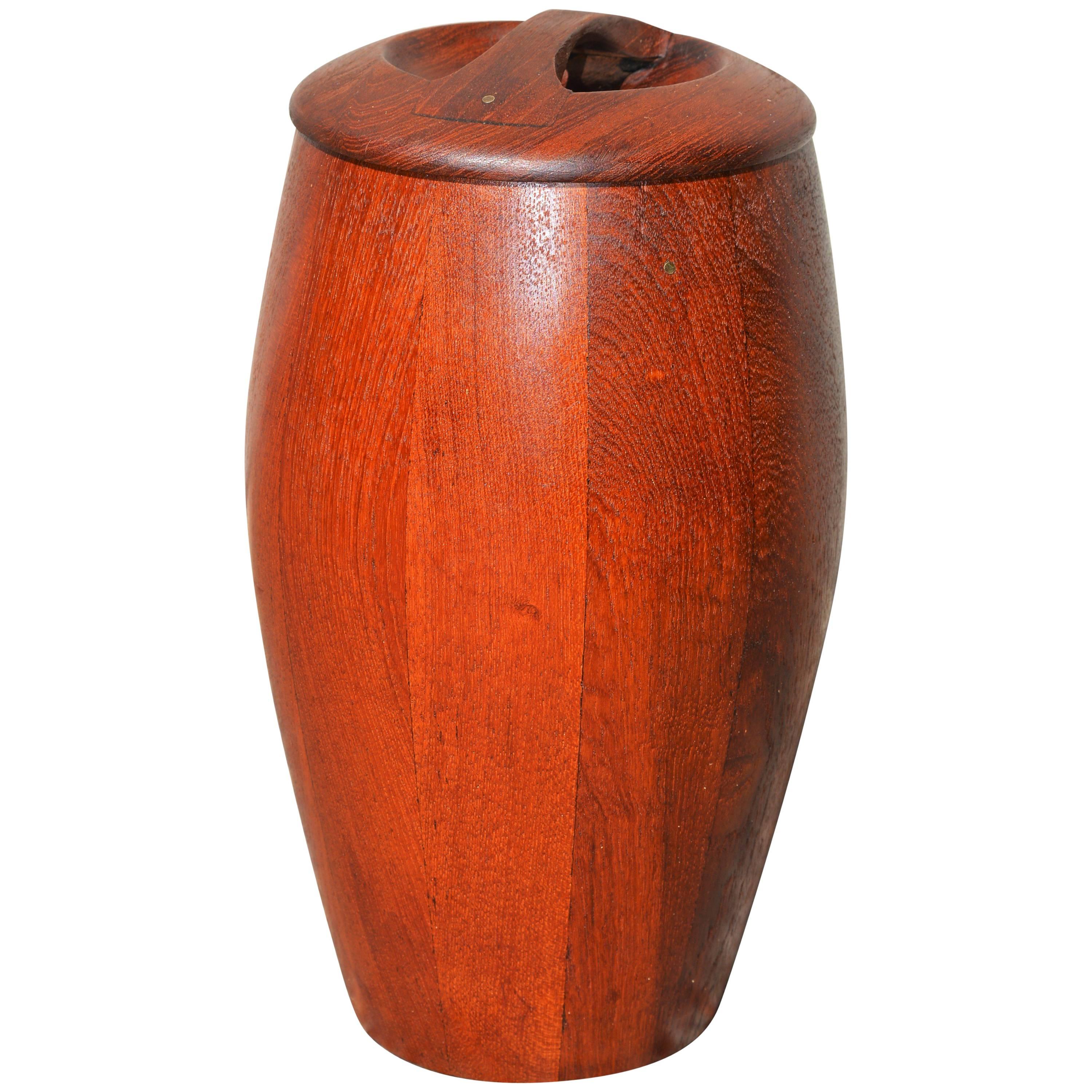 Jens Quistgaard Early 1950s Staved Teak Ice Bucket with Locking Lid For Sale