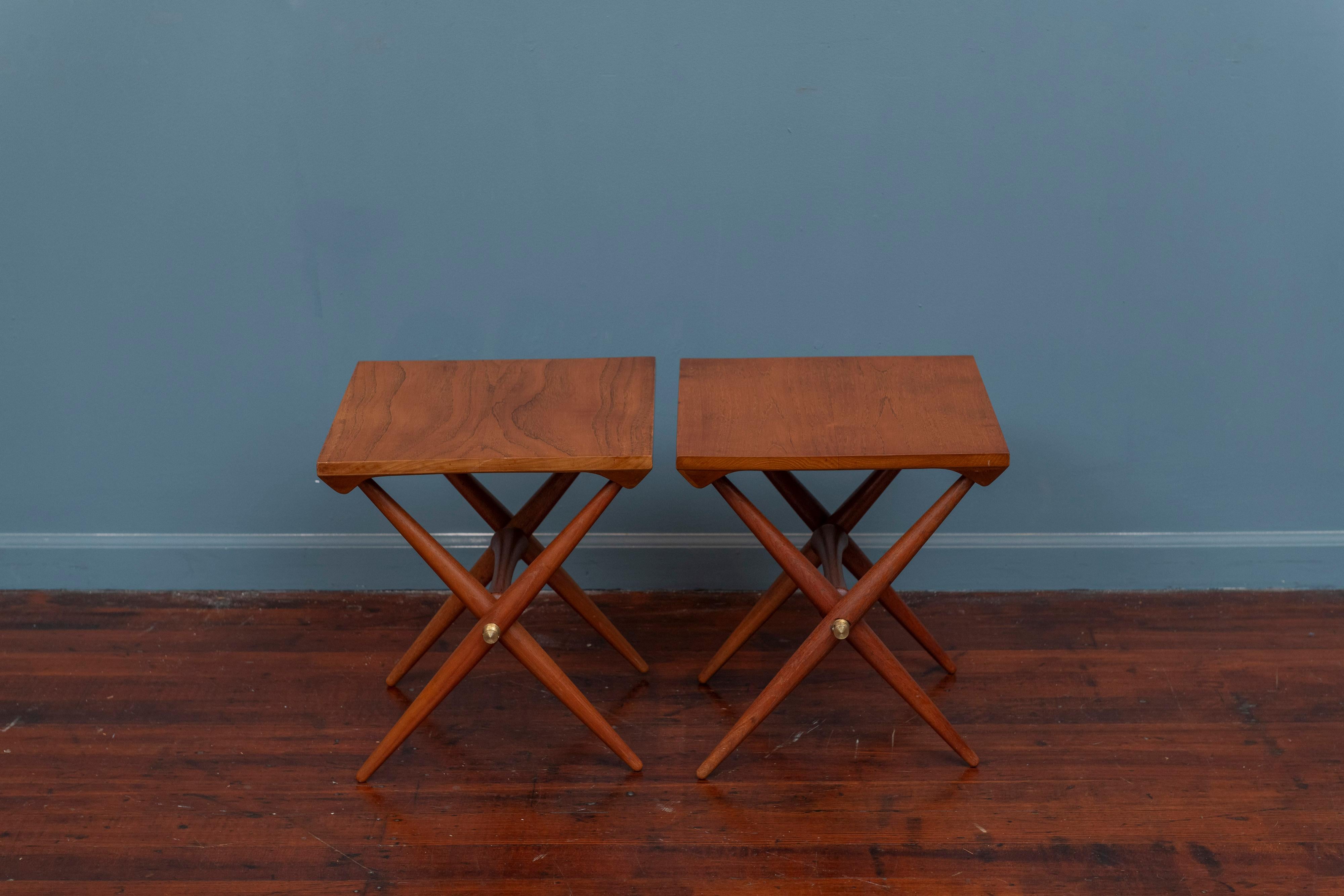 Jens Quistgaard design x-base side tables with brass metal mounts. High quality construction and attention to detail, rare to find a matched pair.
Newly refinished and ready to install and enjoy.