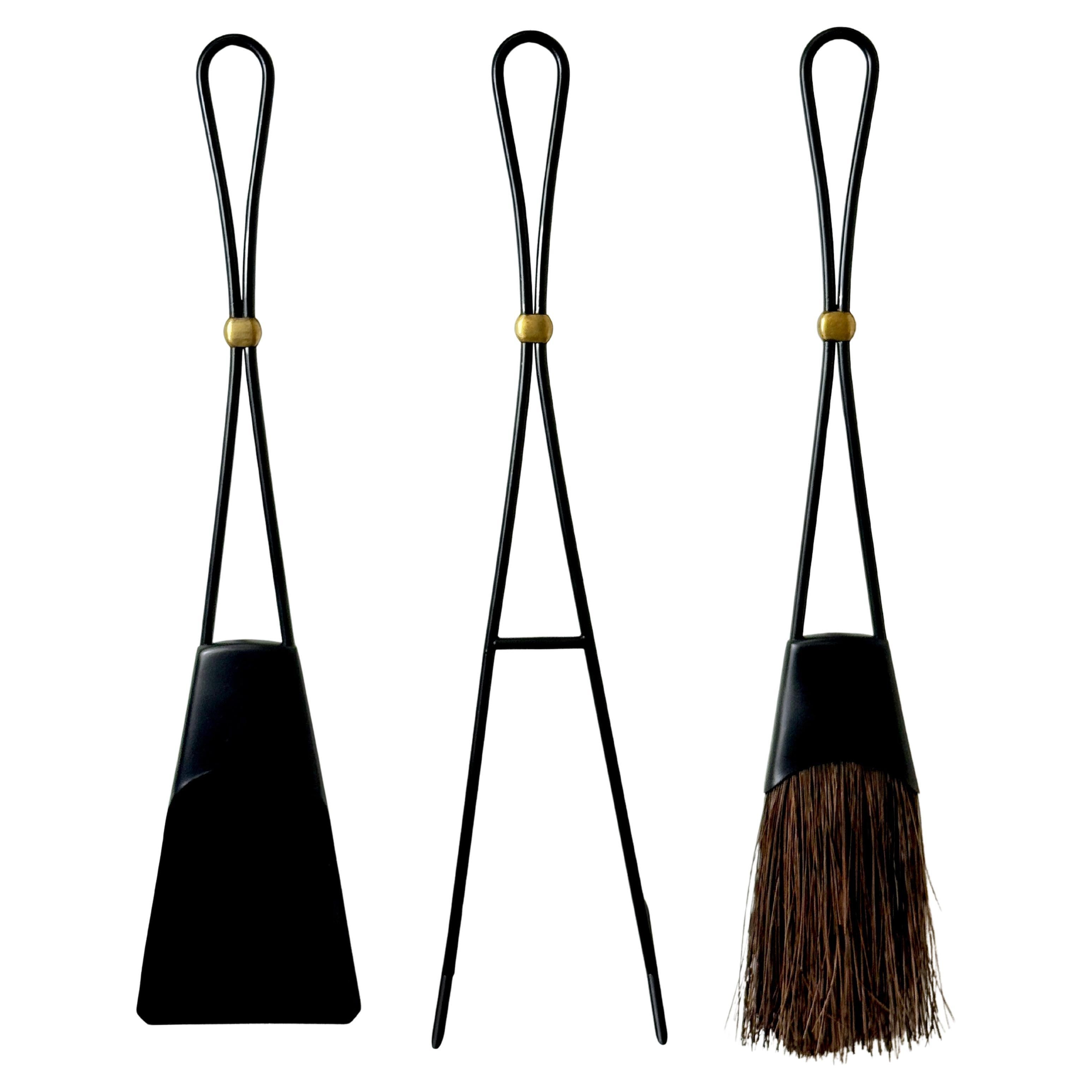Jens Quistgaard Fireplace Tool Set for Dansk, Iron and Brass Denmark 1960's