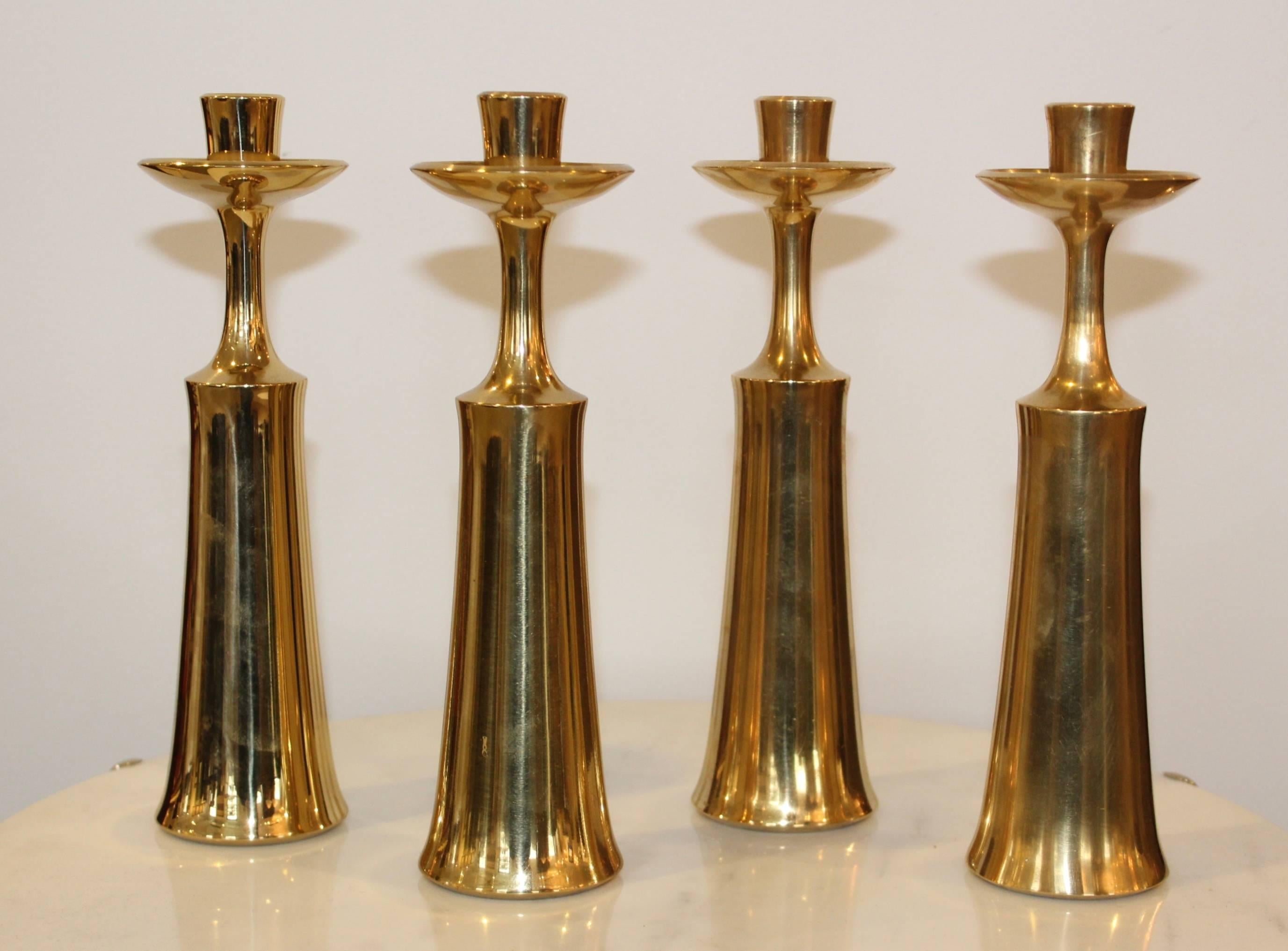 1950s Jens Quistgaard designed for Dansk brass candle holders set of four.