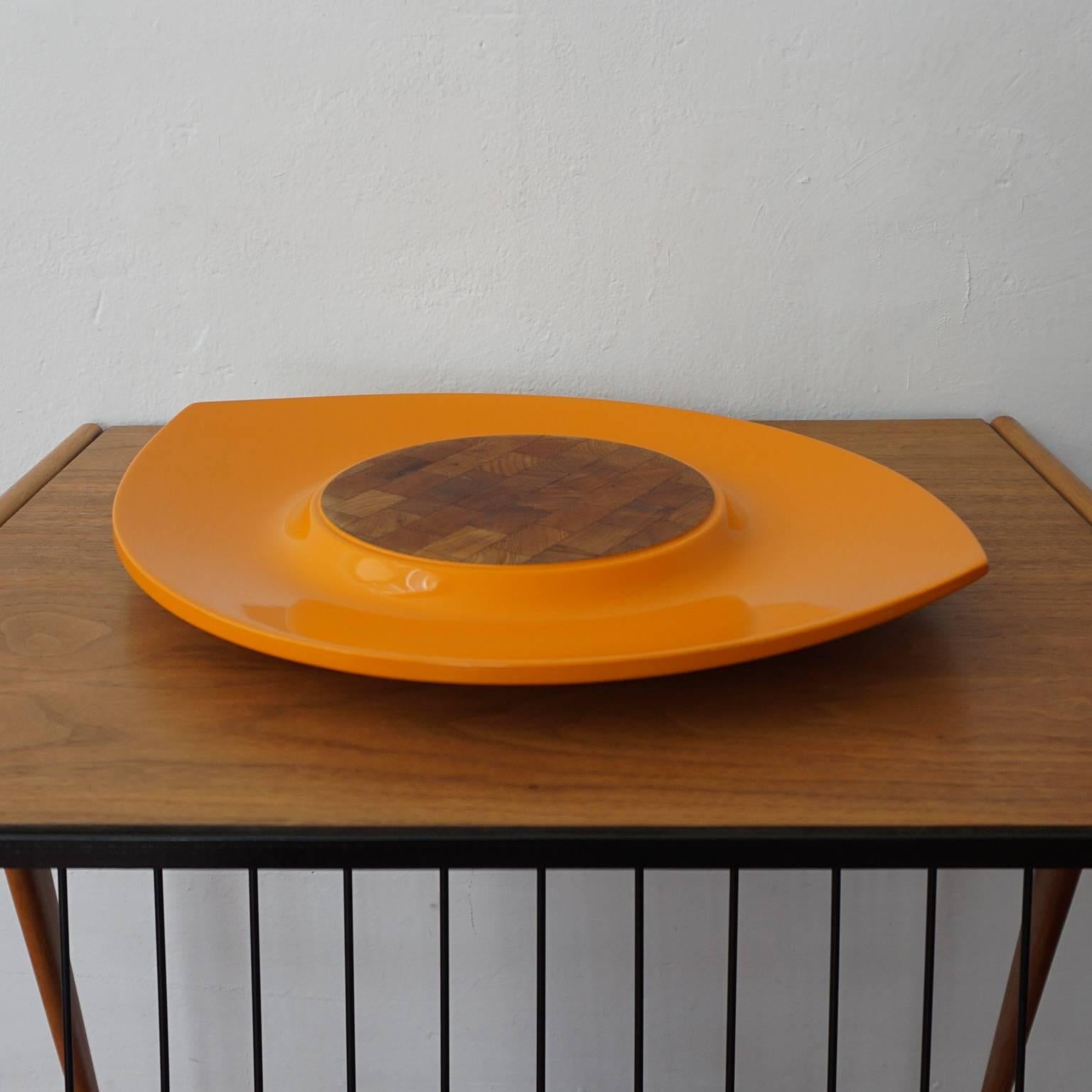 Jens Quistgaard for Dansk Festival orange lacquer over wood serving tray. Made in Denmark, early 1960s.