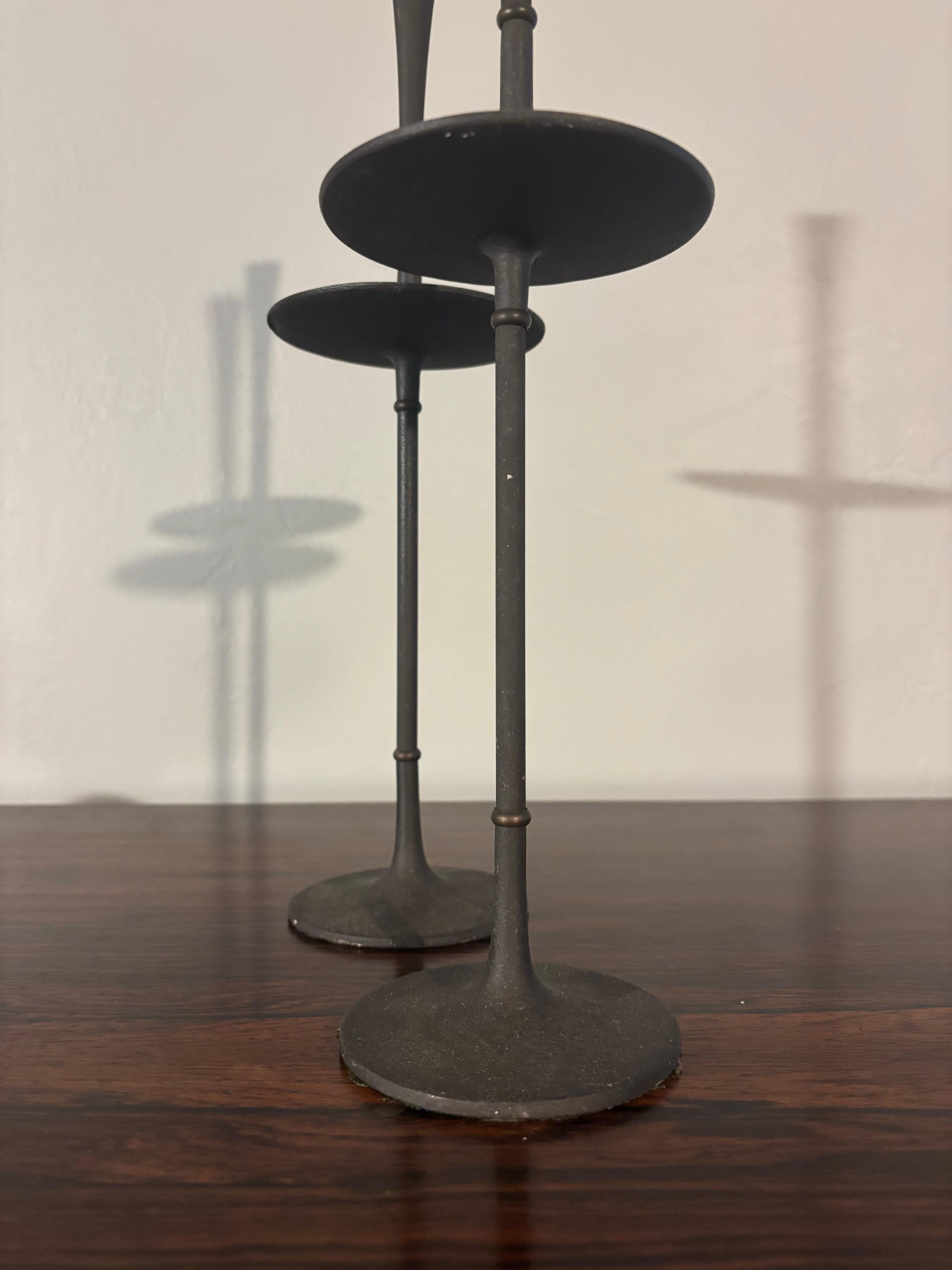 Jens Quistgaard for Dansk IHQ Cast Iron Candlesticks, 1960s In Good Condition In Boynton Beach, FL