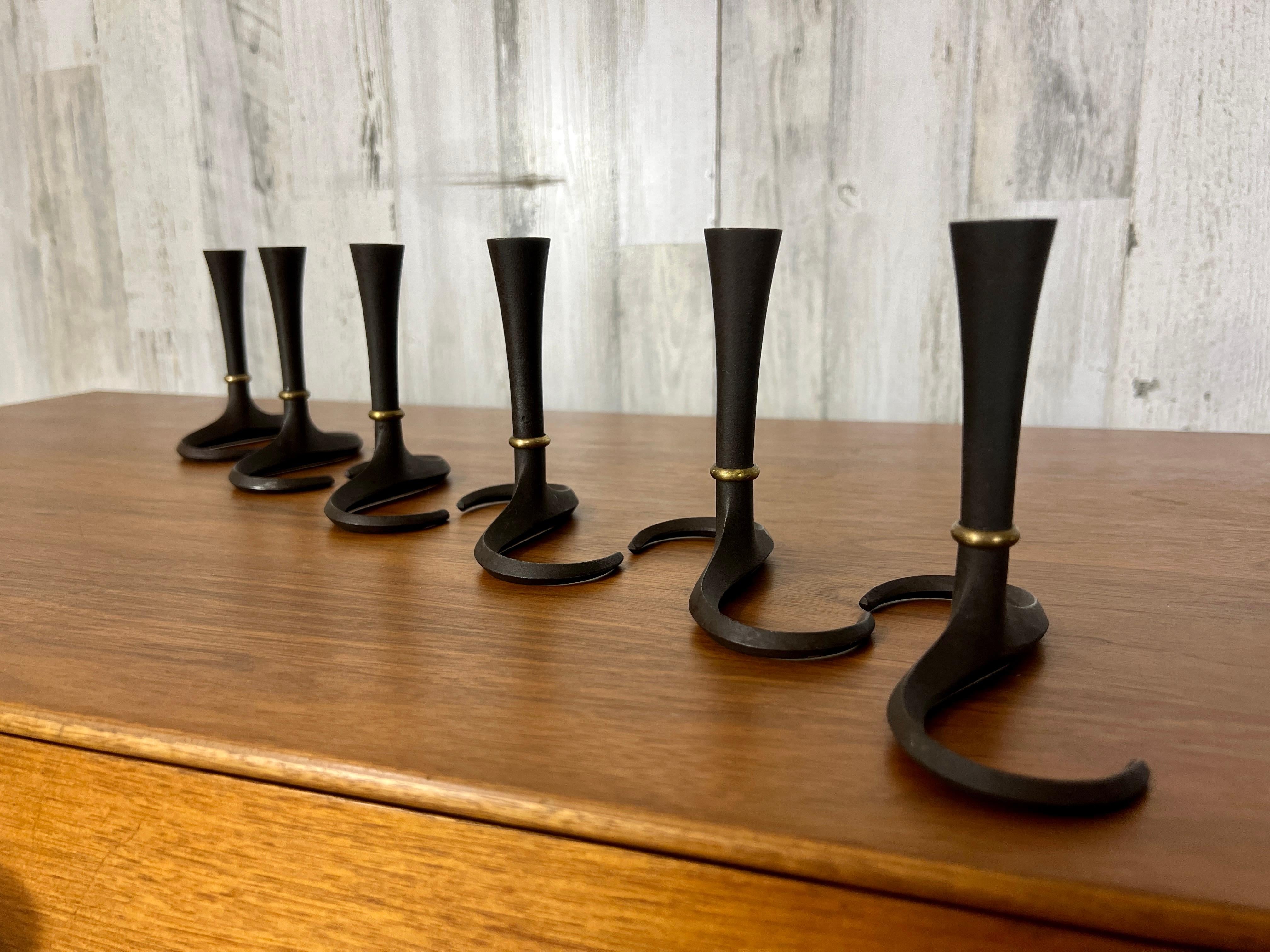 Scandinavian Modern Jens Quistgaard for Dansk Iron & Brass Candlesticks For Sale