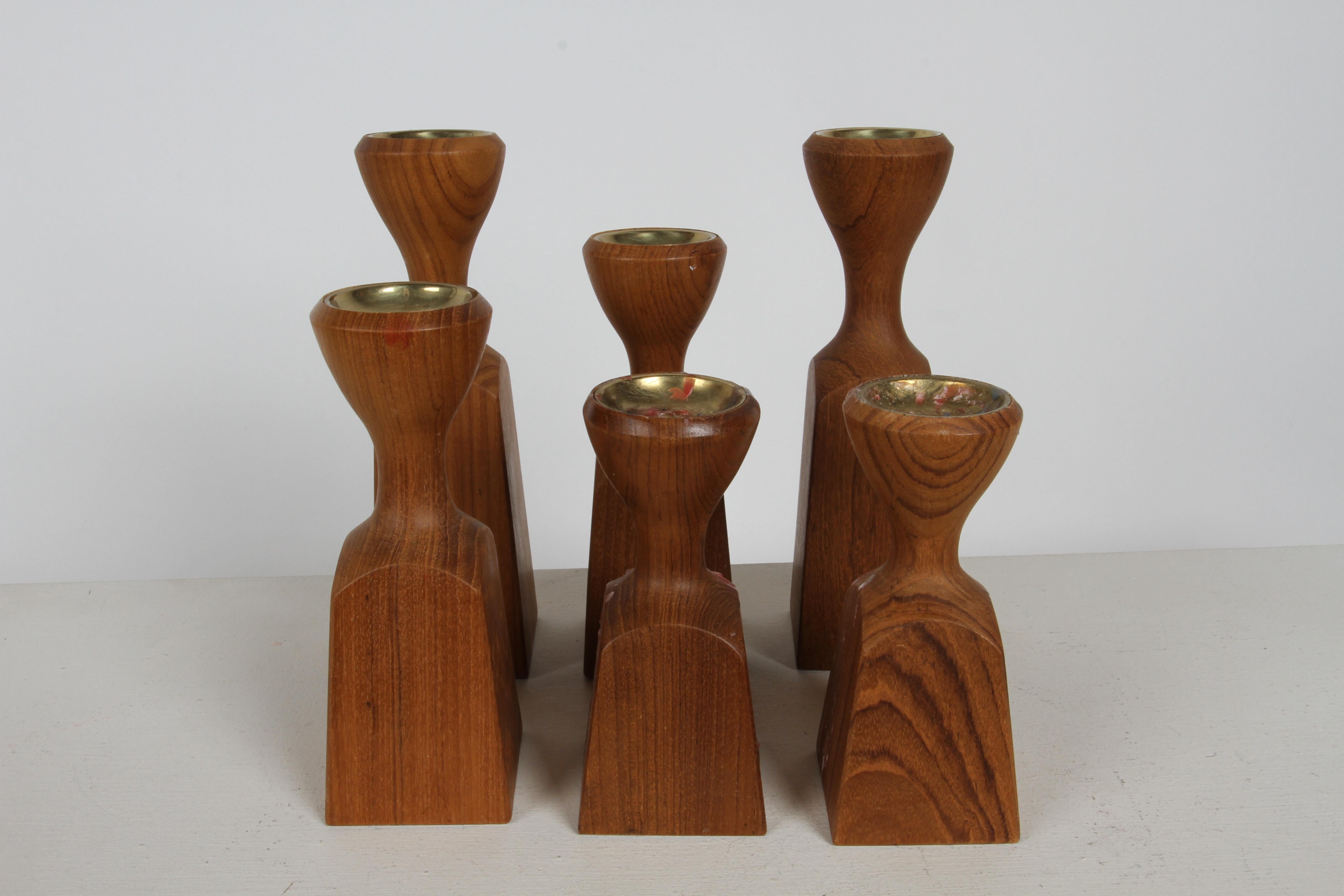 Late 20th Century Jens Quistgaard for Dansk MCM Teak set of 6 Graduated Sizes - Candle Holders  For Sale